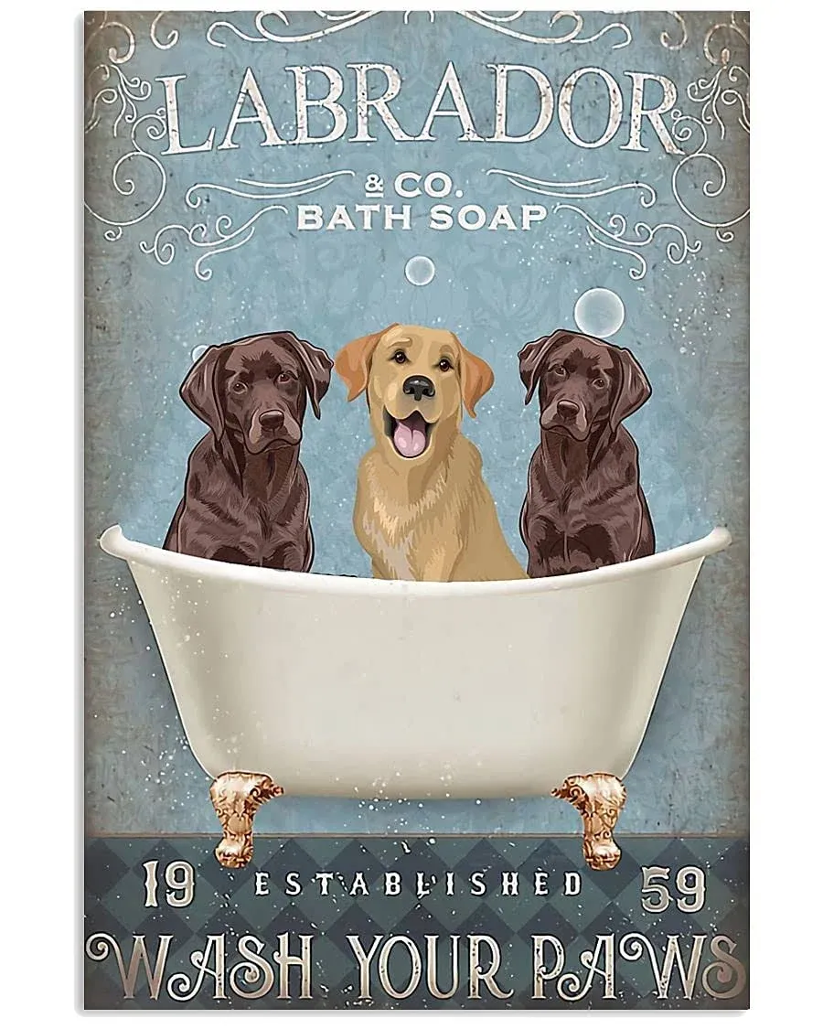 Bathtub Dog Retro Metal Tin Sign, Labrador Retriever Bathing Soap Foam Poster ...