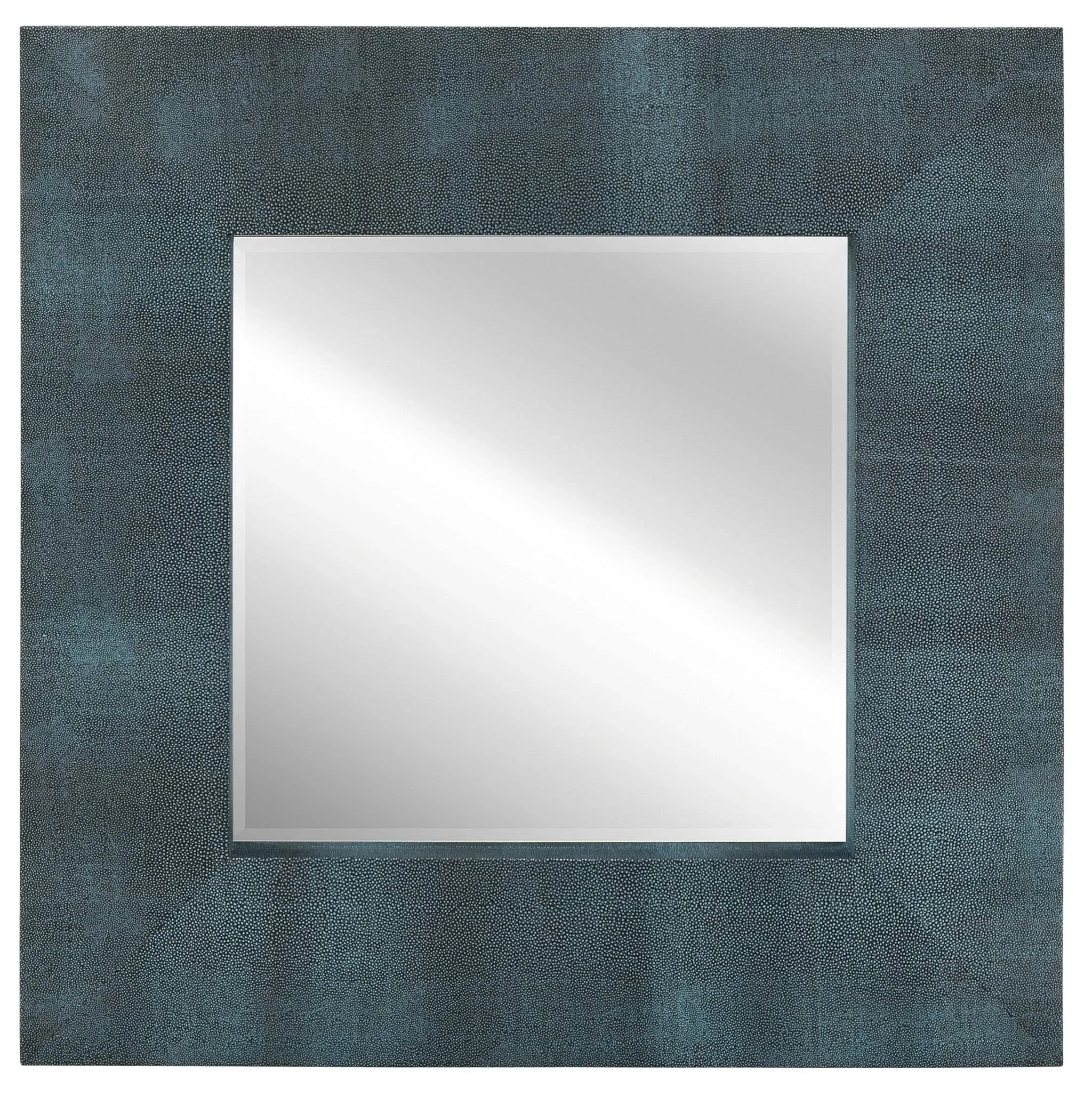 Beveled Wall Mirror Metallic Faux Shagreen Leather Framed Leaner, 30 x 30 x 3