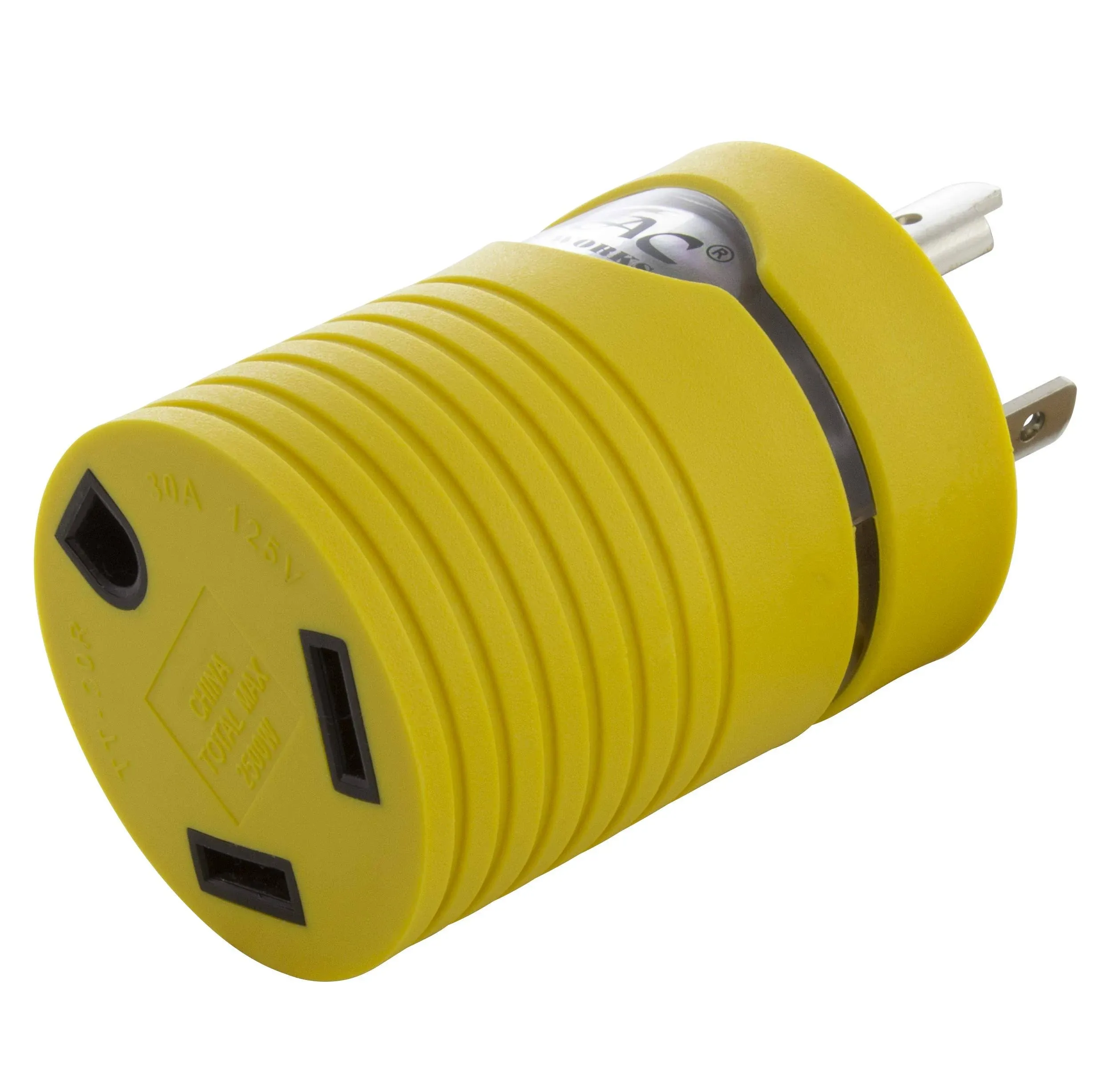 AC WORKS NEMA L5-20P to NEMA TT-30R 20-Amp 3-wire Grounding Single To Single Yellow Basic Barrel Adapter Lowes.com