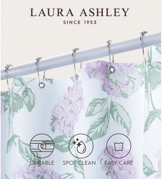 Laura Ashley Printed Peva 70 in. x 72 in. Lavender Hydrangea Shower Curtain