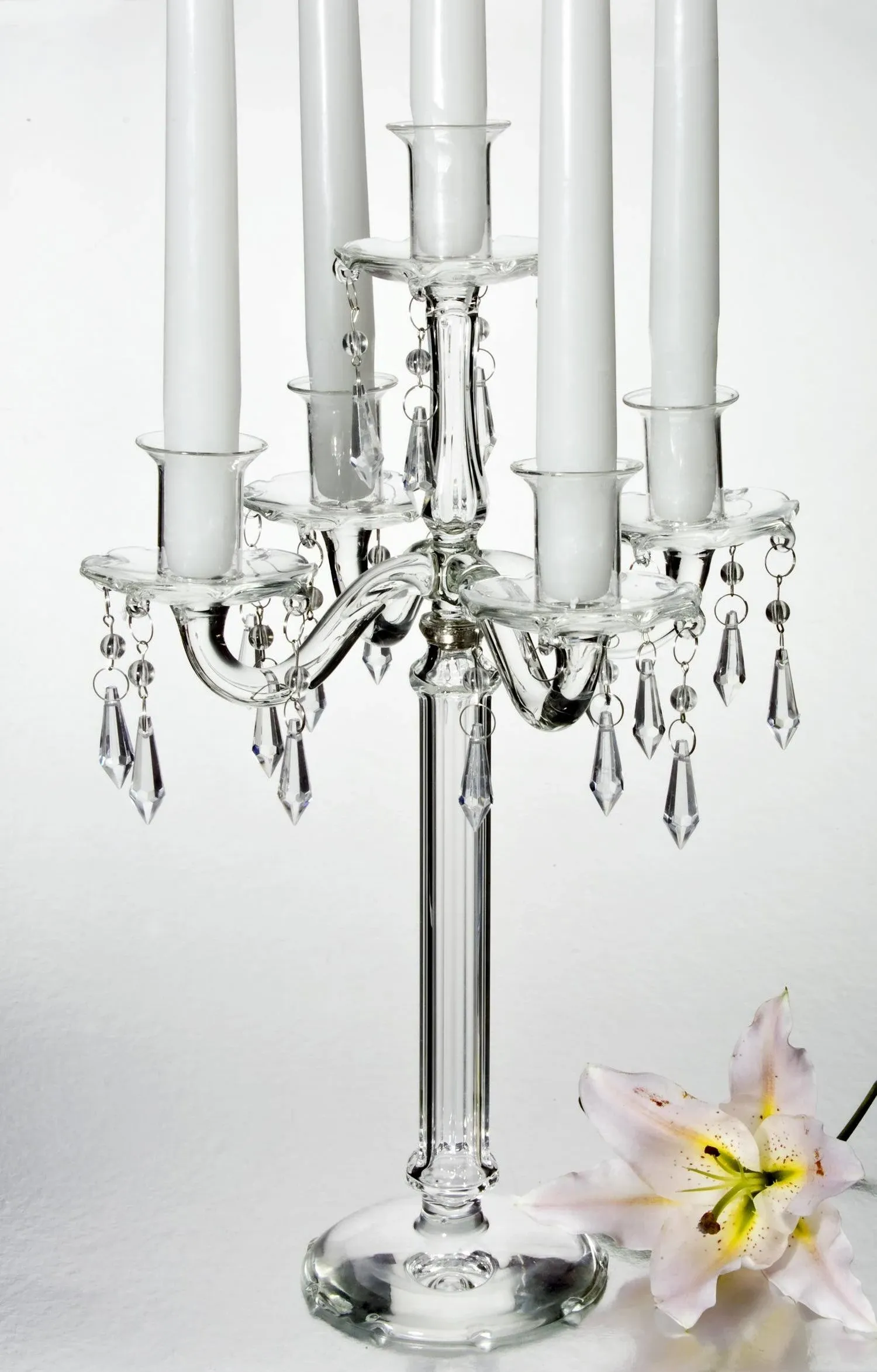 5 LIGHT CRYSTAL CANDELABRA W DROPS - crystal candelabra