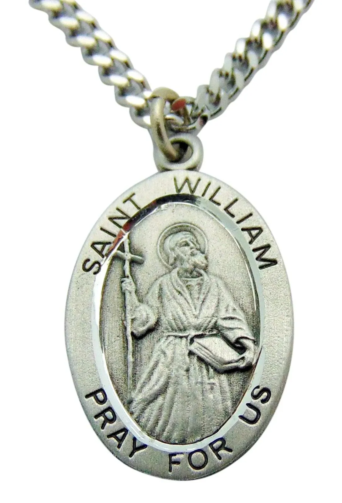 Saint William Solid Pewter Medal 1 inch with Stainless Steel Chain