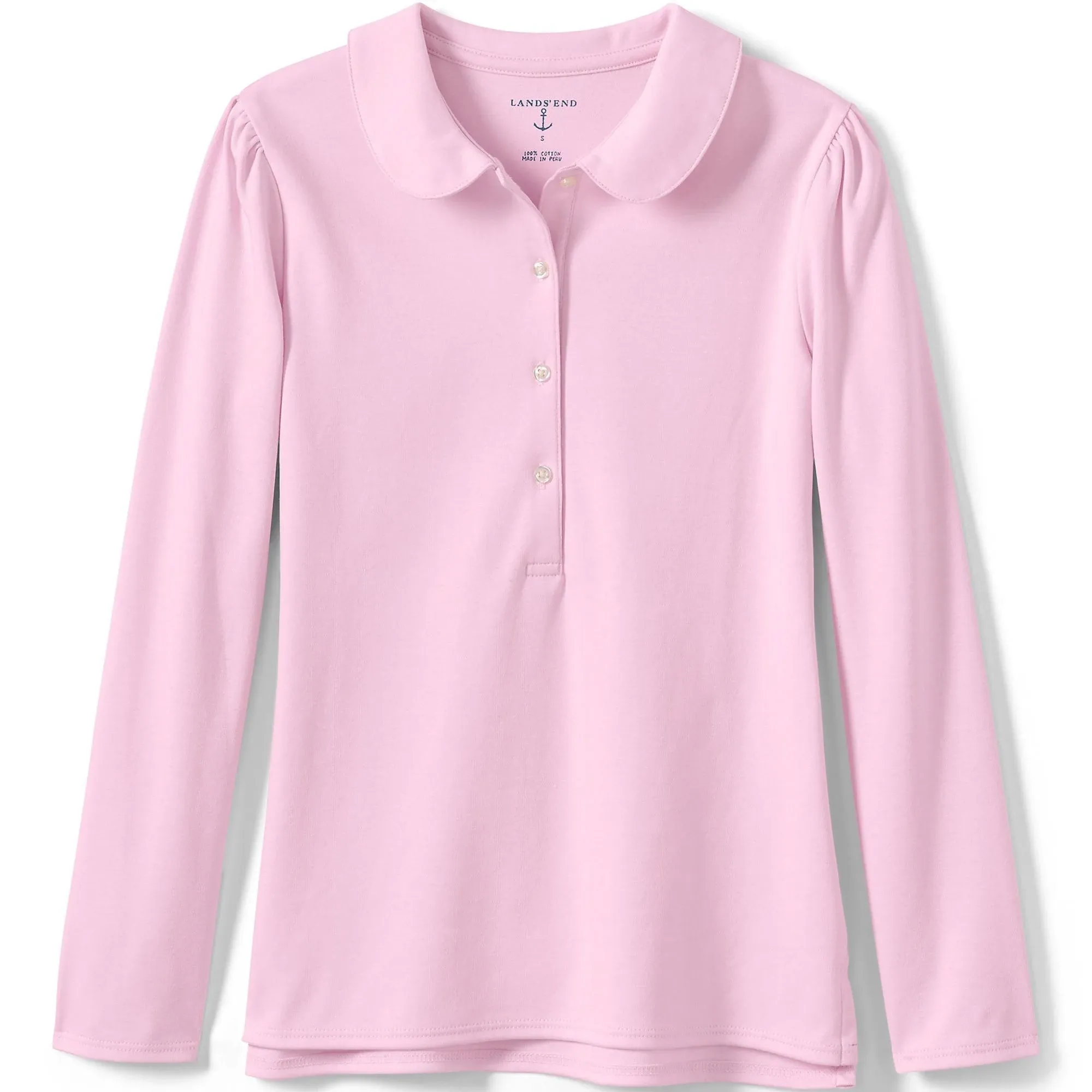 Lands' End Girls Long Sleeve Peter Pan Collar Polo Shirt