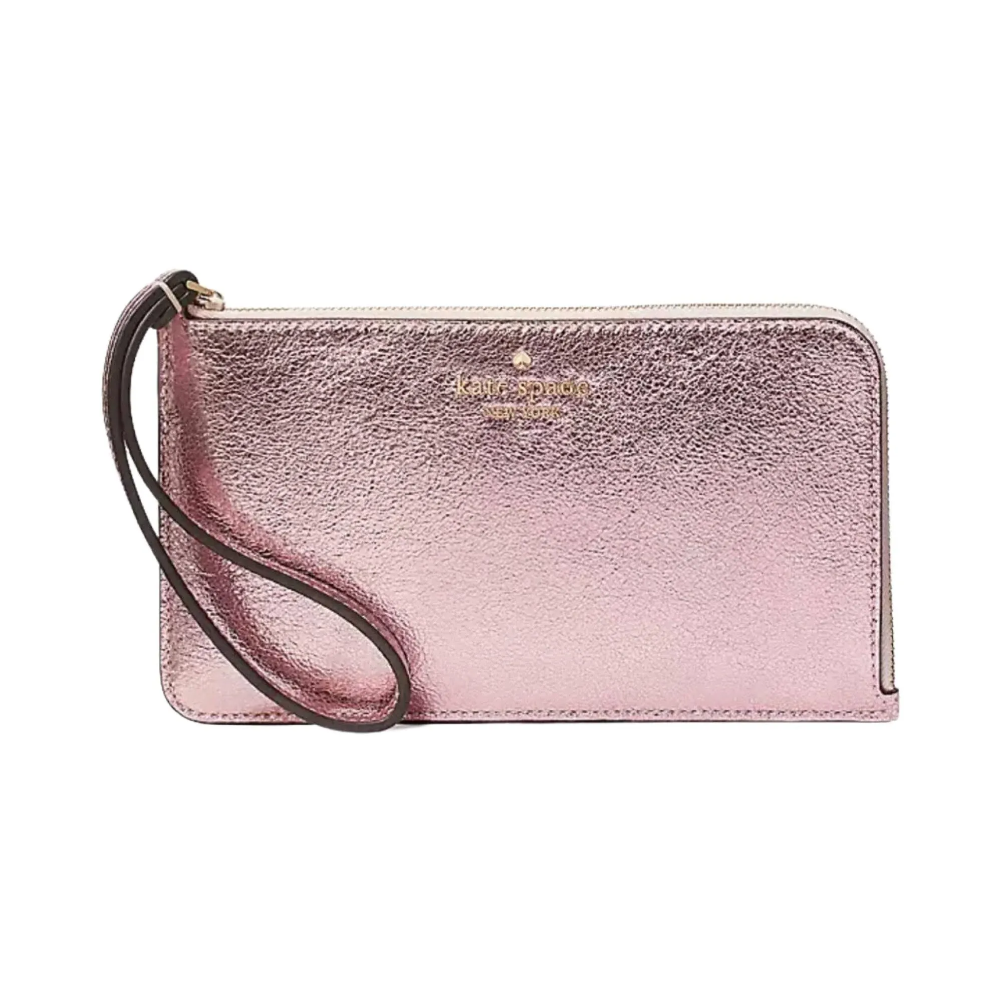 NWT KATE SPADE Lucy Medium L-Zip Wristlet Phone Holder In Metallic Pink