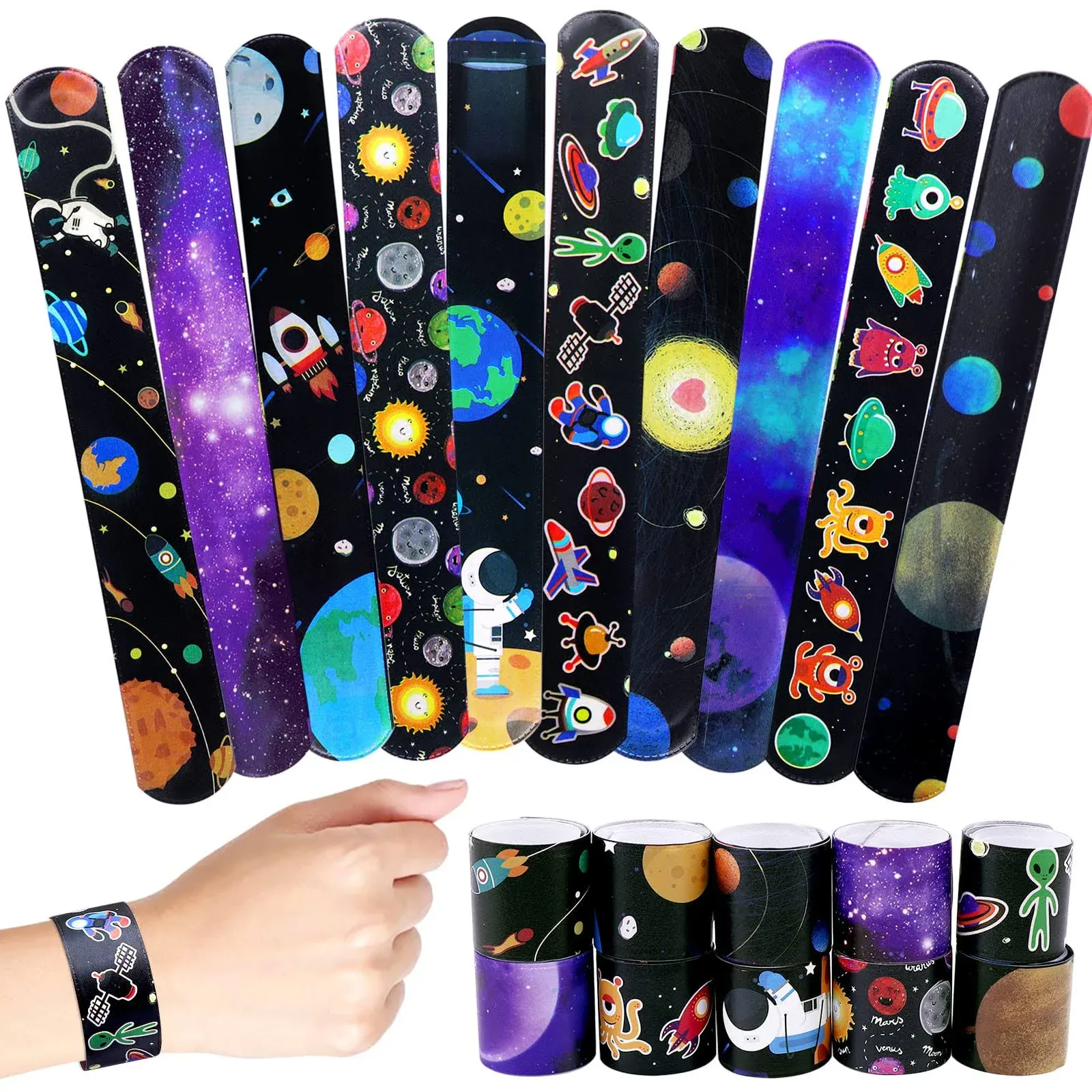 Outer Space Slap Bracelets 40 Packs Space Party Favors Goodie Bag Gifts Starry Night Galaxy Snap Bracelet Planet Carnival Class Prizes Space Theme Birthday Party Supplies