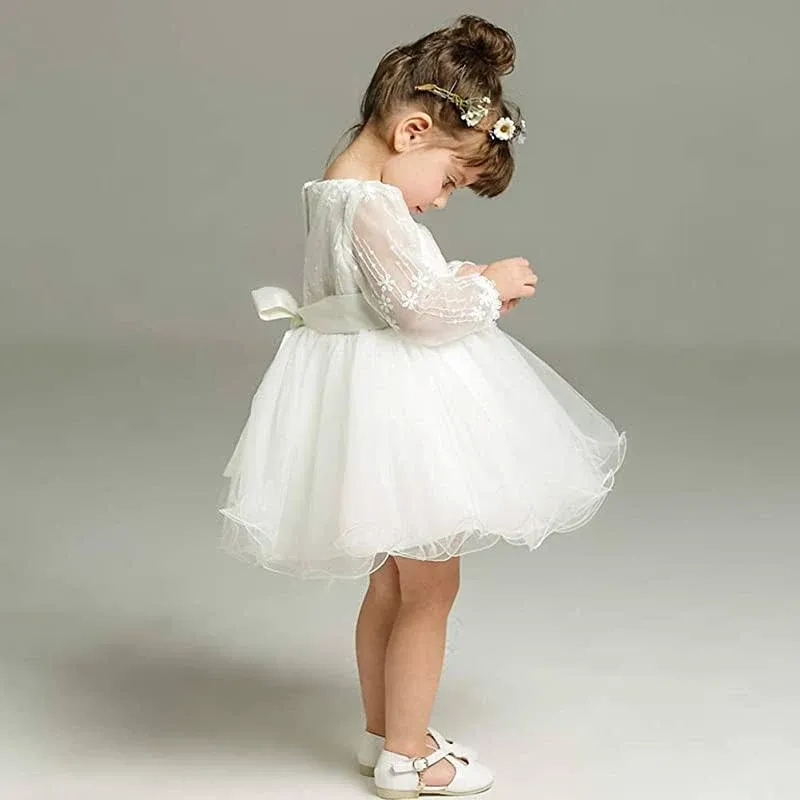 Happy Cherry Baby Girls Long Sleeves Tulle Tutu Dress Christening Baptism Gowns