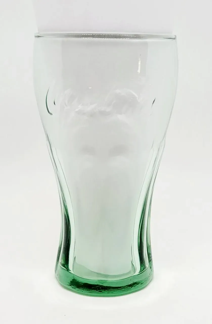 Vintage Coca-Cola 6&#034; Drinking Glass Light Green Tinted Embossed 16.75 oz Libbey