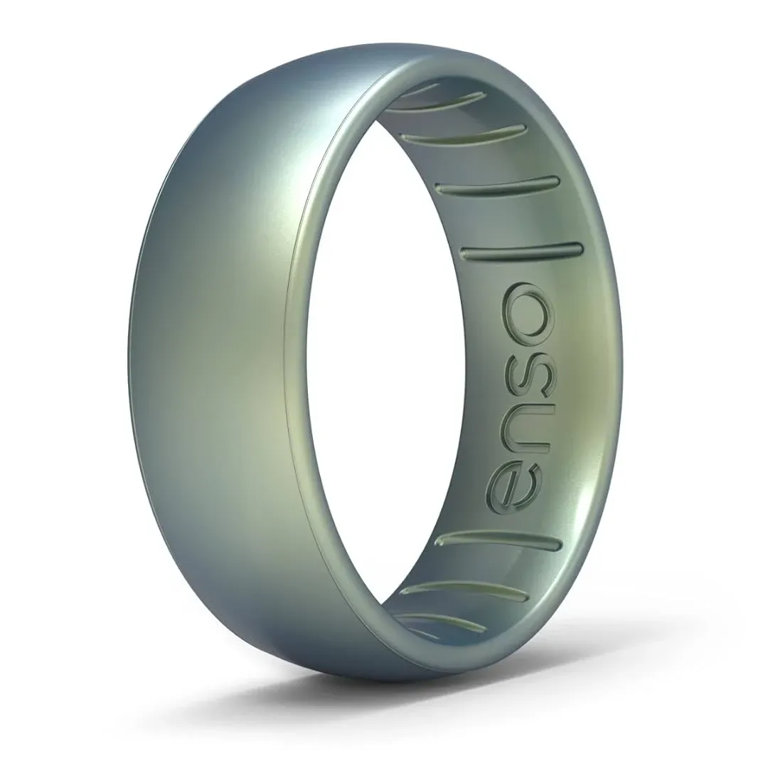 Enso Rings Classic Elements Silicone Ring Infused with Precious Elements – Wedding Engagement Band – 6.6mm Wide, 1.75mm Thick - Volcanic Ash – Size: 9