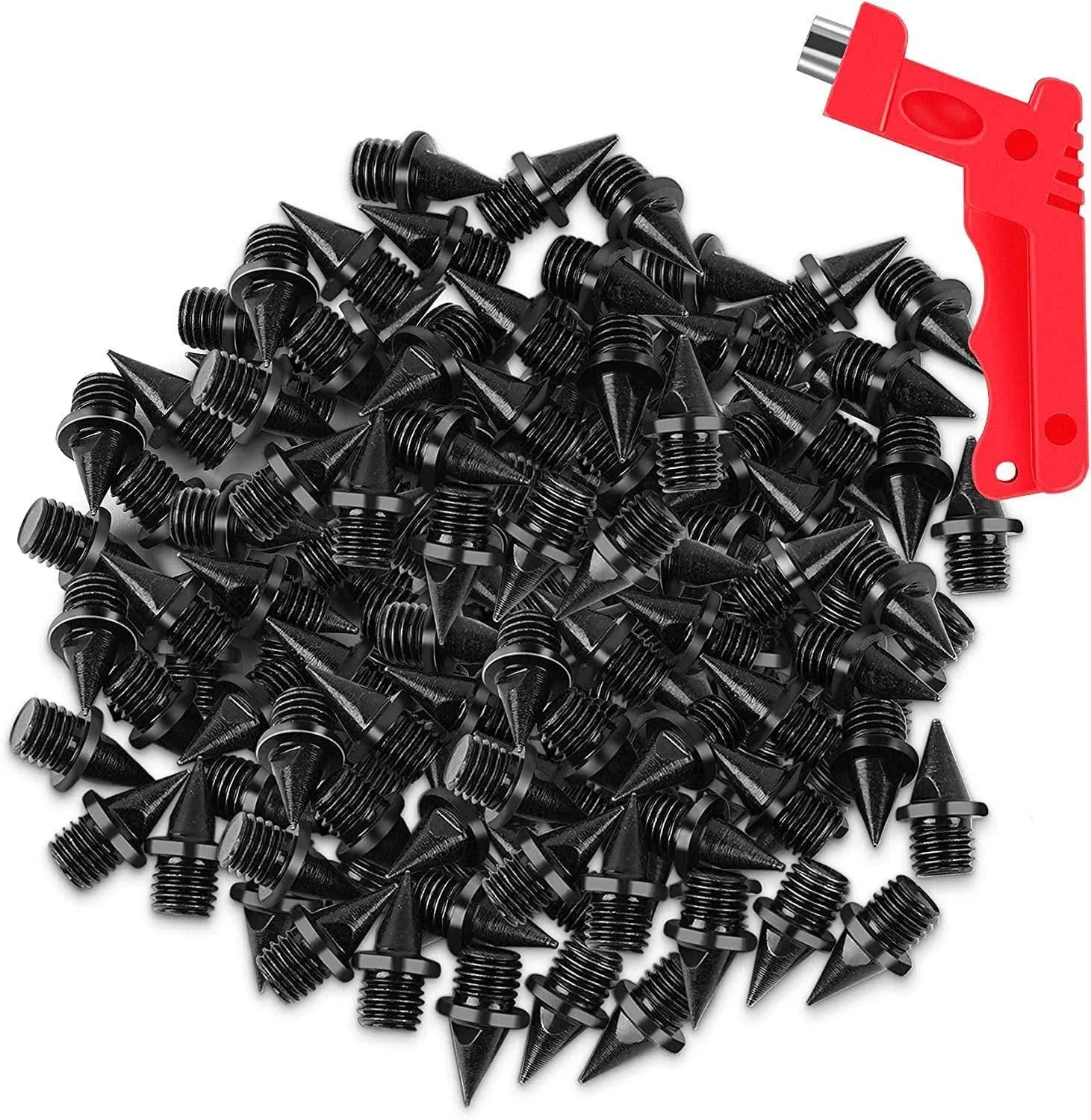 100 PCS 1/4inch Stainless Steel Track and Cross Country Spikes with Spike Wrench, Pyramid Replacement Track Spikes for Sprint Sports Short Running Shoes, Black/Silver