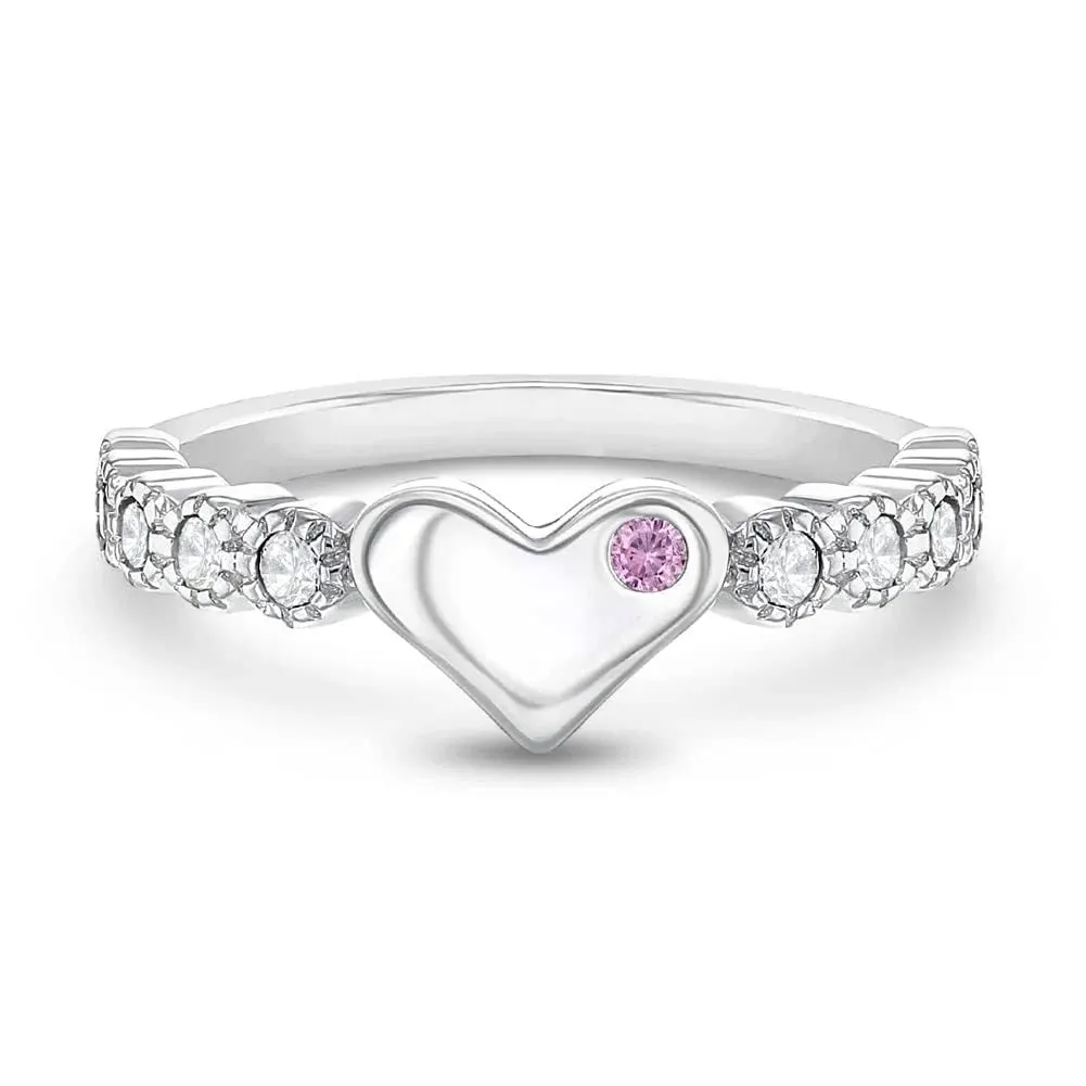 925 Sterling Silver Girl&#039;s Clear &amp; Pink Cubic Zirconia Heart Ring Band Sizes 2-5