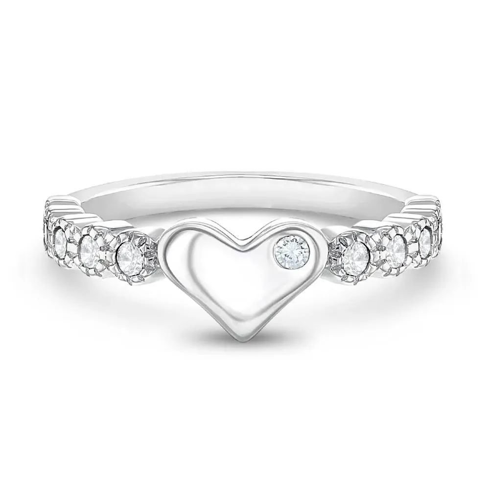 Girls' In Season Jewelry 925 Sterling Silver Size Clear Cubic Zirconia Beautiful Heart Ring Band