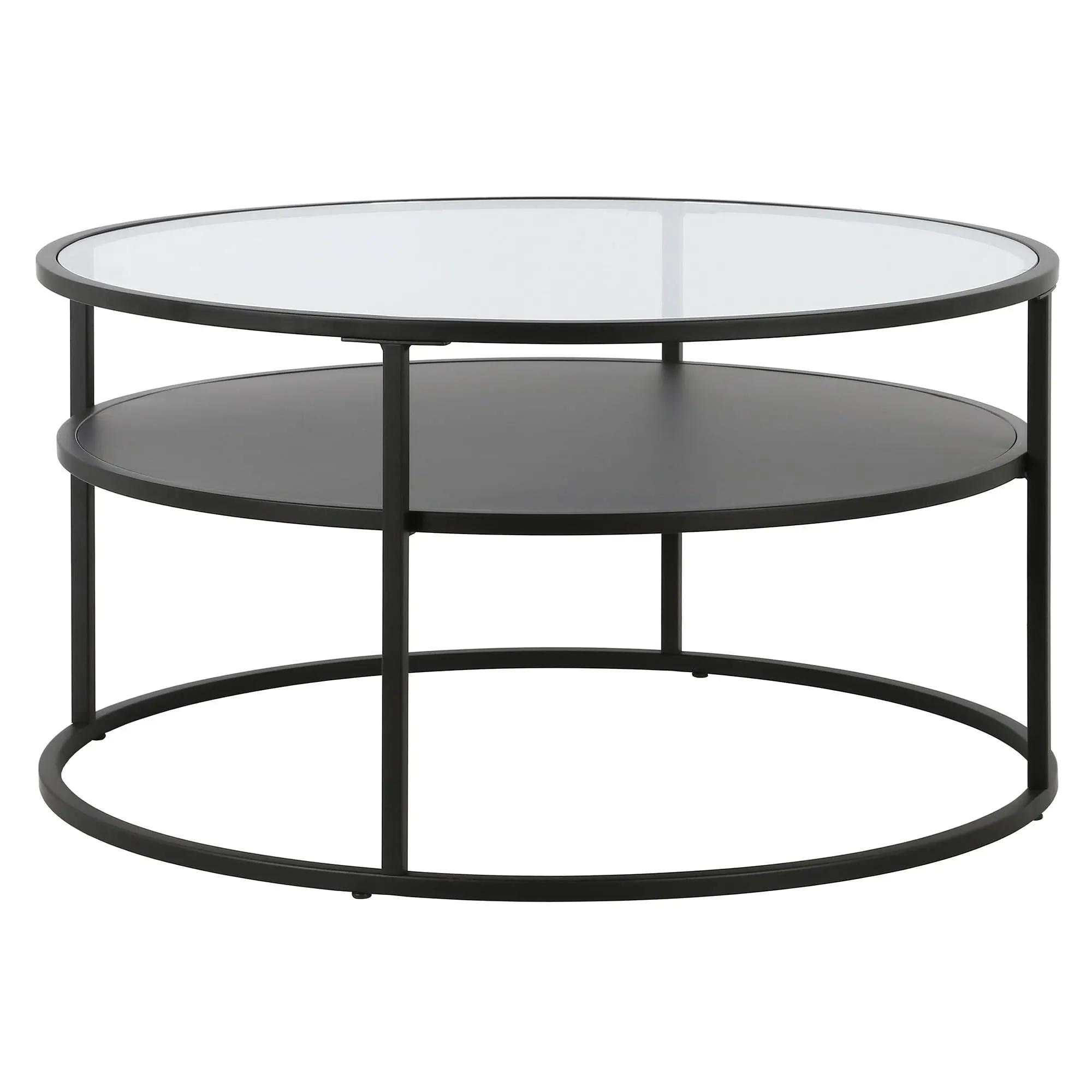 Ada 32" Wide Round Coffee Table in Blackened Bronze