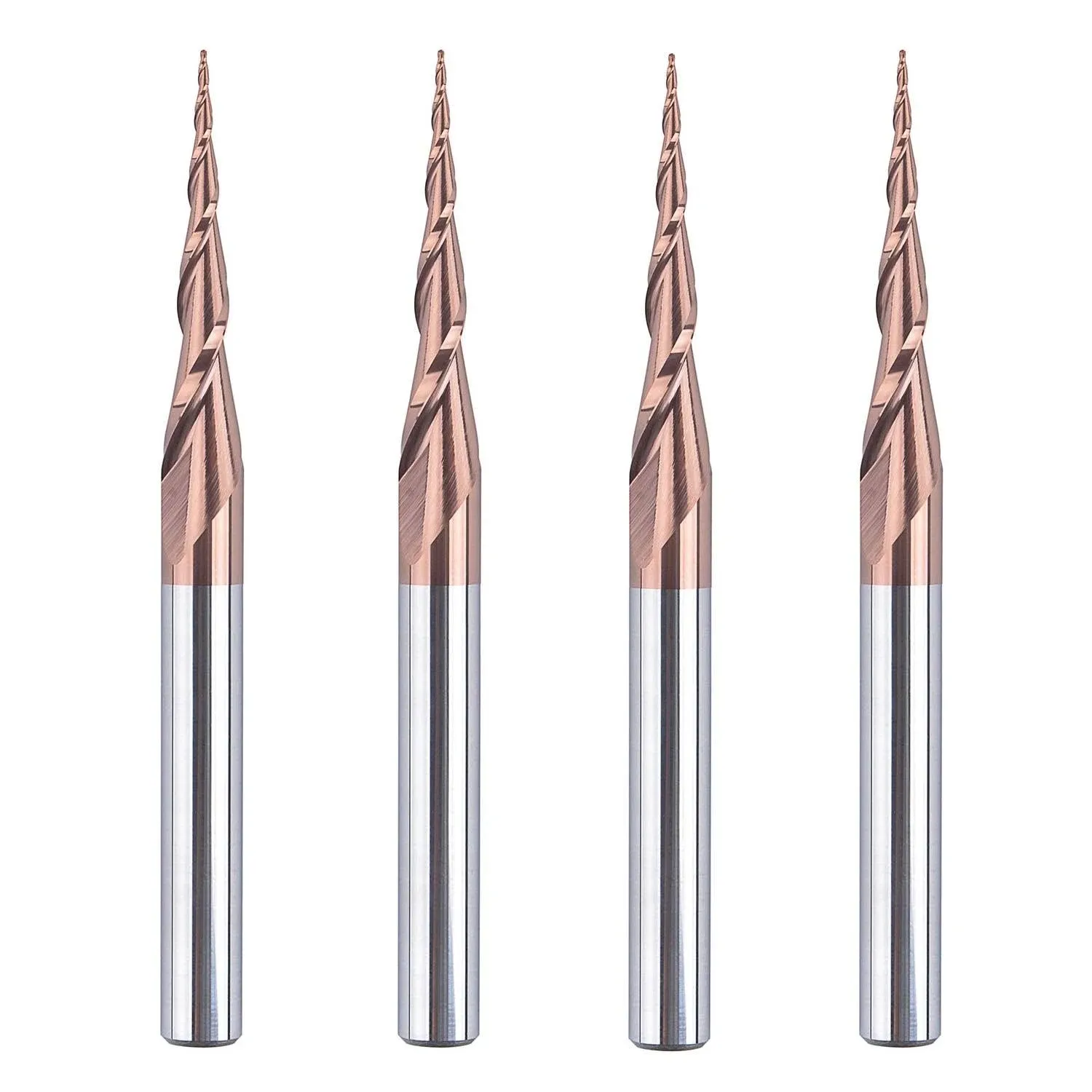 SpeTool 4Pcs Tapered Ball Nose End Mill 1/4" -3" with 0.5mm Tip Diameter (0.25mm Radius) CNC Router Bit 2D and 3D Engrave Carving Woodworking Tool