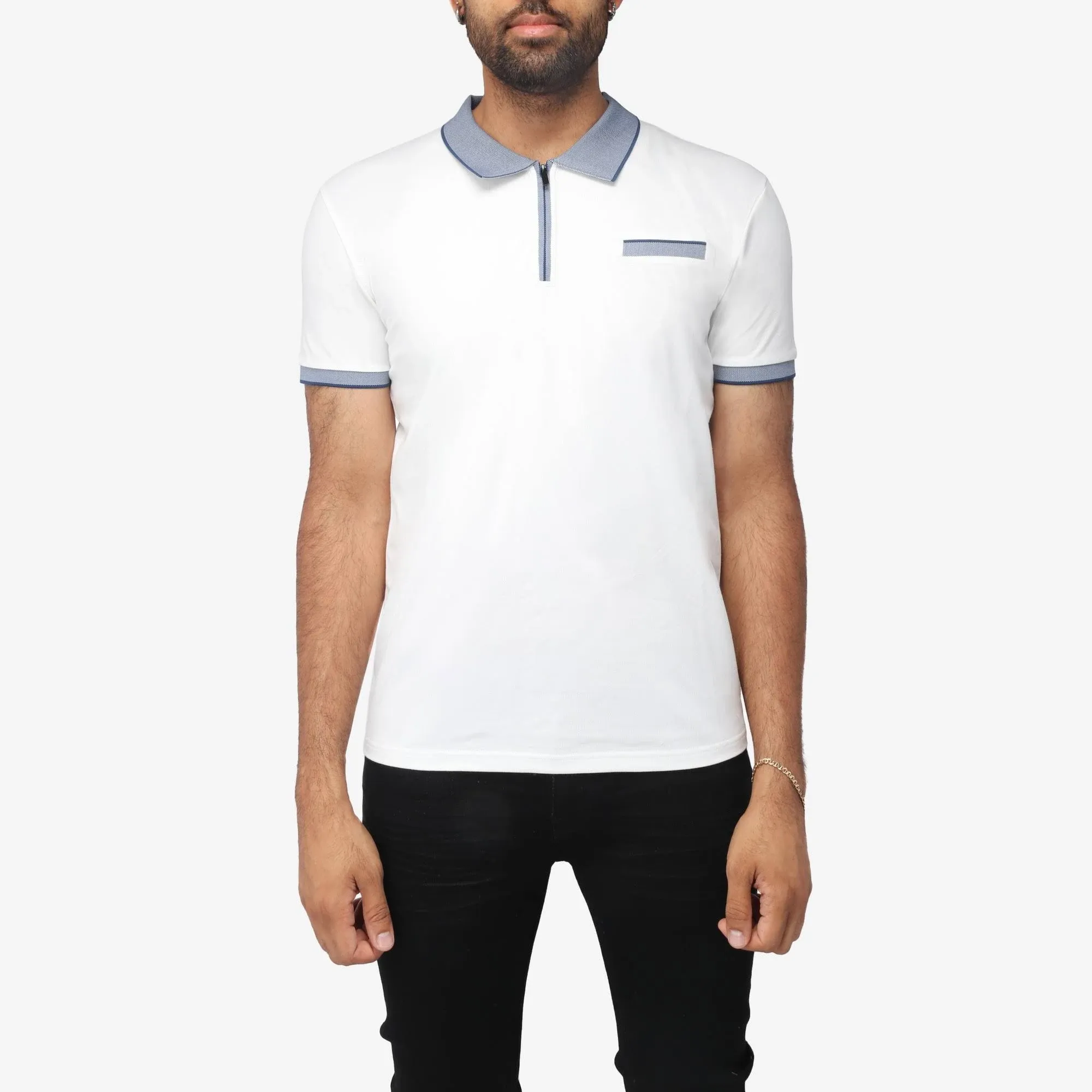 x Ray Men's Short Sleeve Zip-Neck Polo in White/Black Size XX-Large