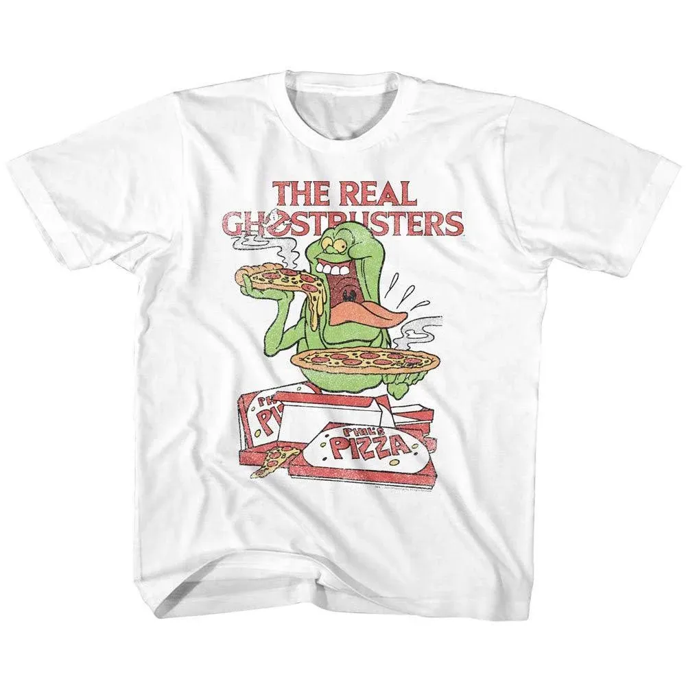 Ghostbusters Slimer &amp; Pizza Kids T Shirt Vintage Phil&#039;s Pizza Toddler Youth