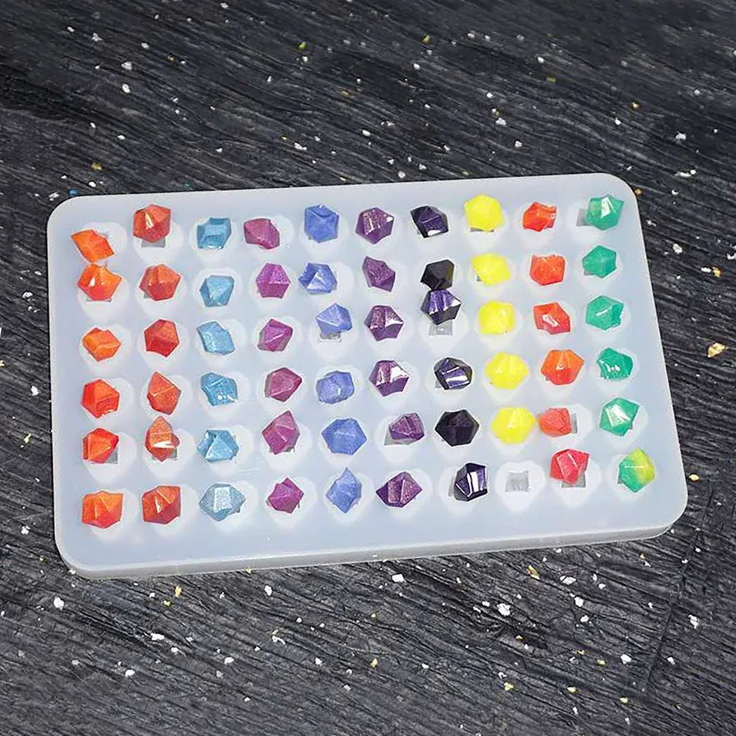 Silicone Mold Resin Craft Makes 60 Crystals - Small Crystal Stones - Candles - Soap - Ice Cube - Jewelry - 1 Unique Shapes (White)