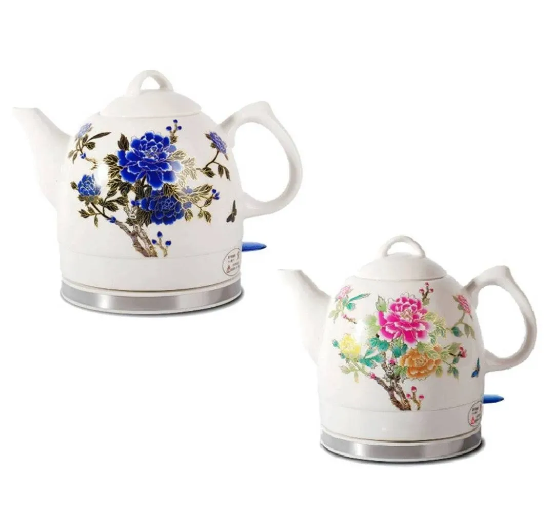 Electric Kettle Peony Electric Ceramic Kettle 2-Tone Ceramic Teapot