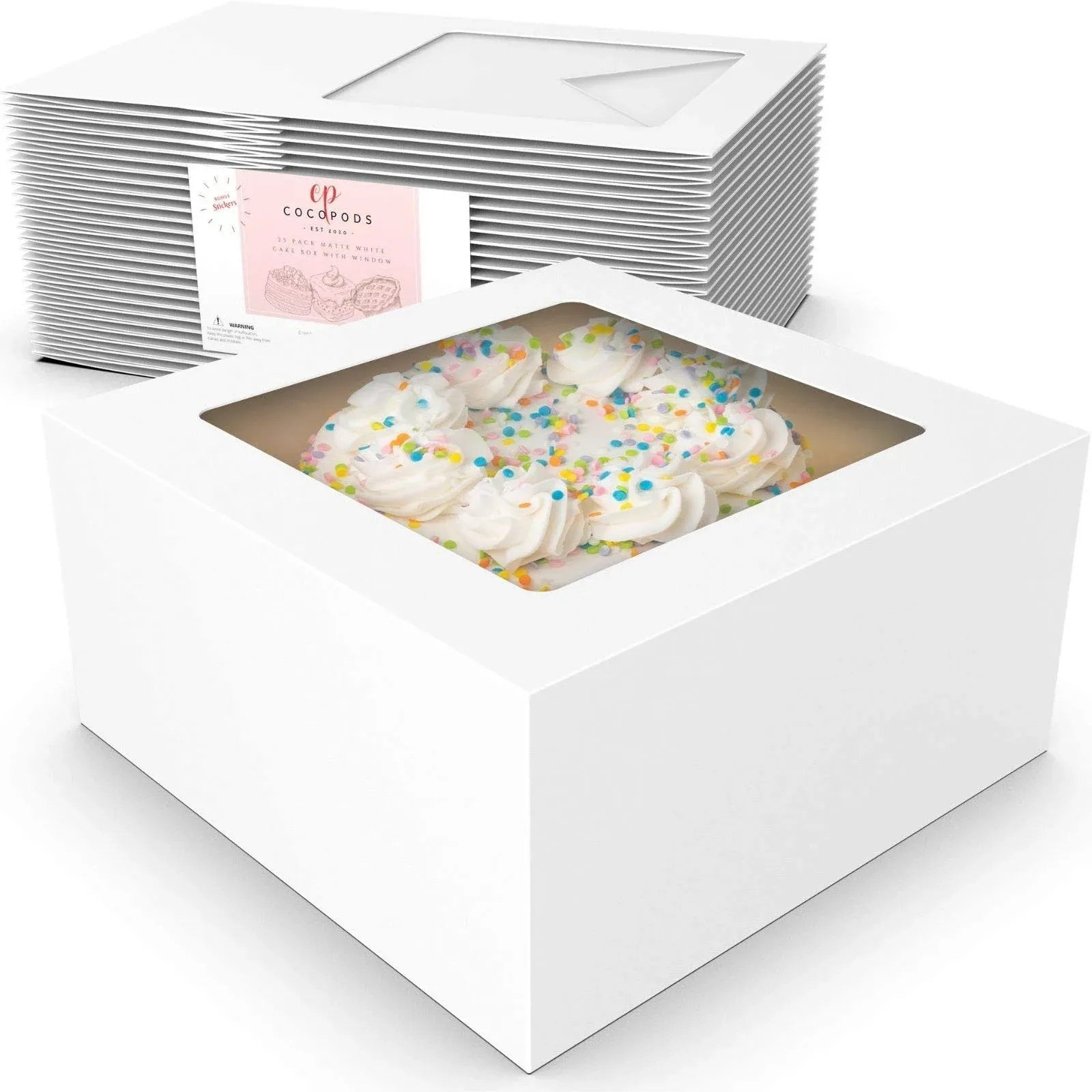 25 Pack Cake Boxes with Window Bakery Boxes for Cake Pie, 10x10x5 Inch