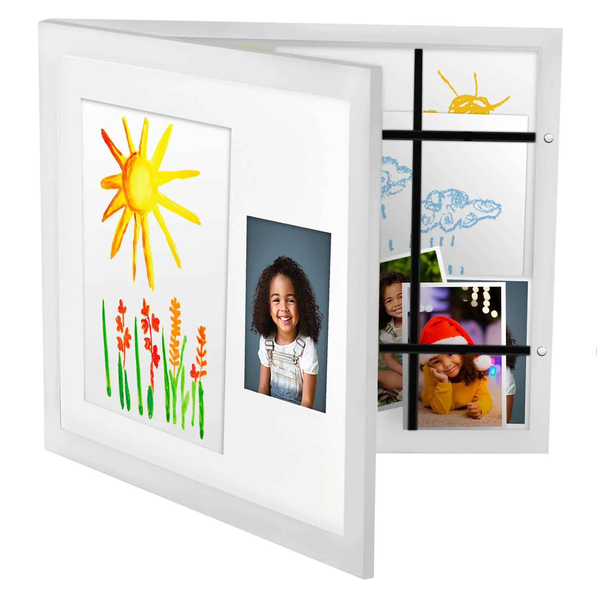 Americanflat Kids Art Frame with Two Openings - One 8.5x11 Picture White 