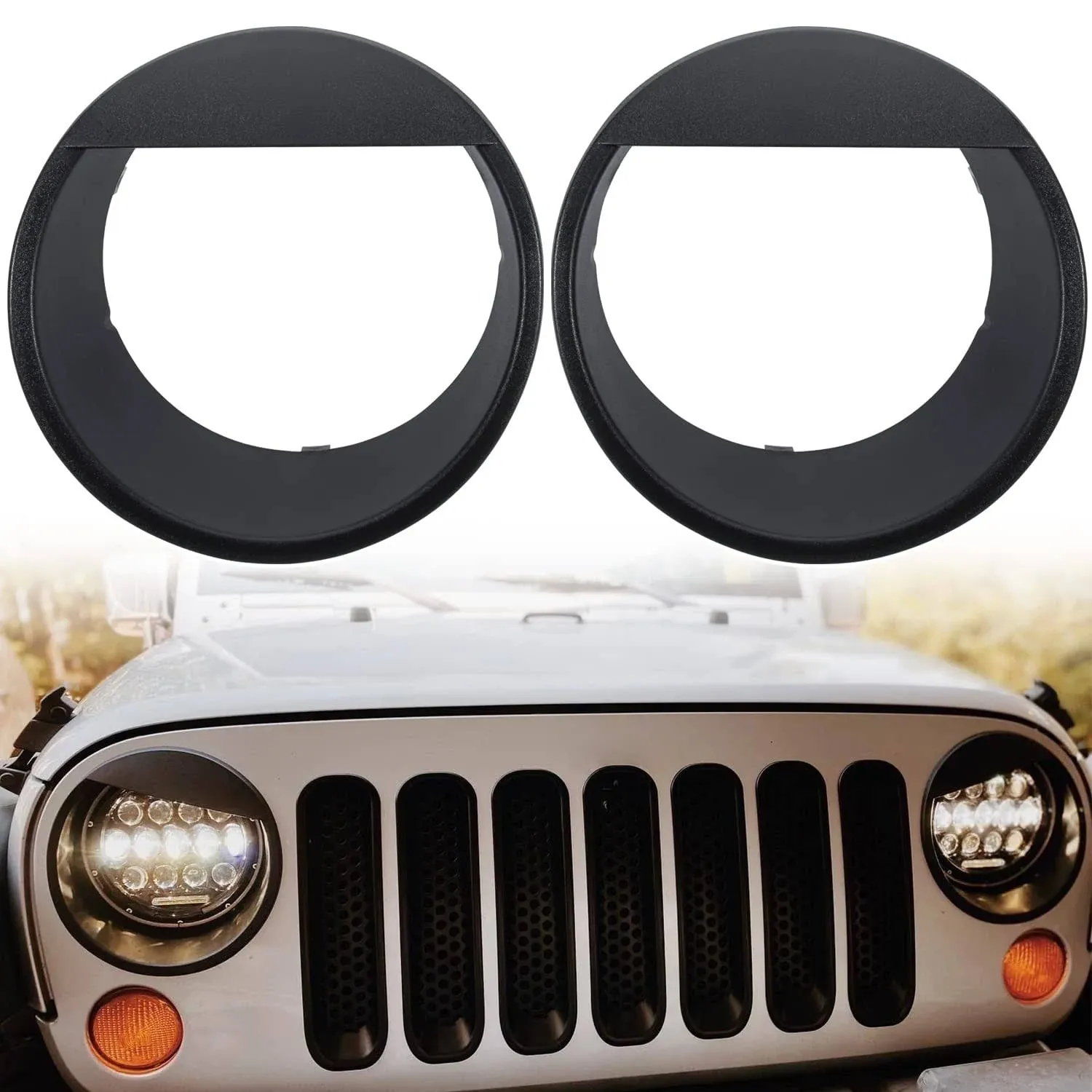 Black Bezels Front Light Headlight Angry Bird Style Trim Cover for Jeep Wrangler JK JKU Rubicon Sahara 2007-2018, not for JL