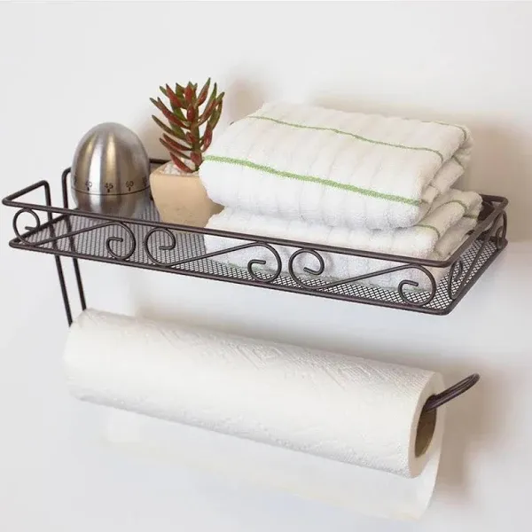 Home Basics Scroll Collection Steel Wall Mounted Paper Towel Holder, Bronze