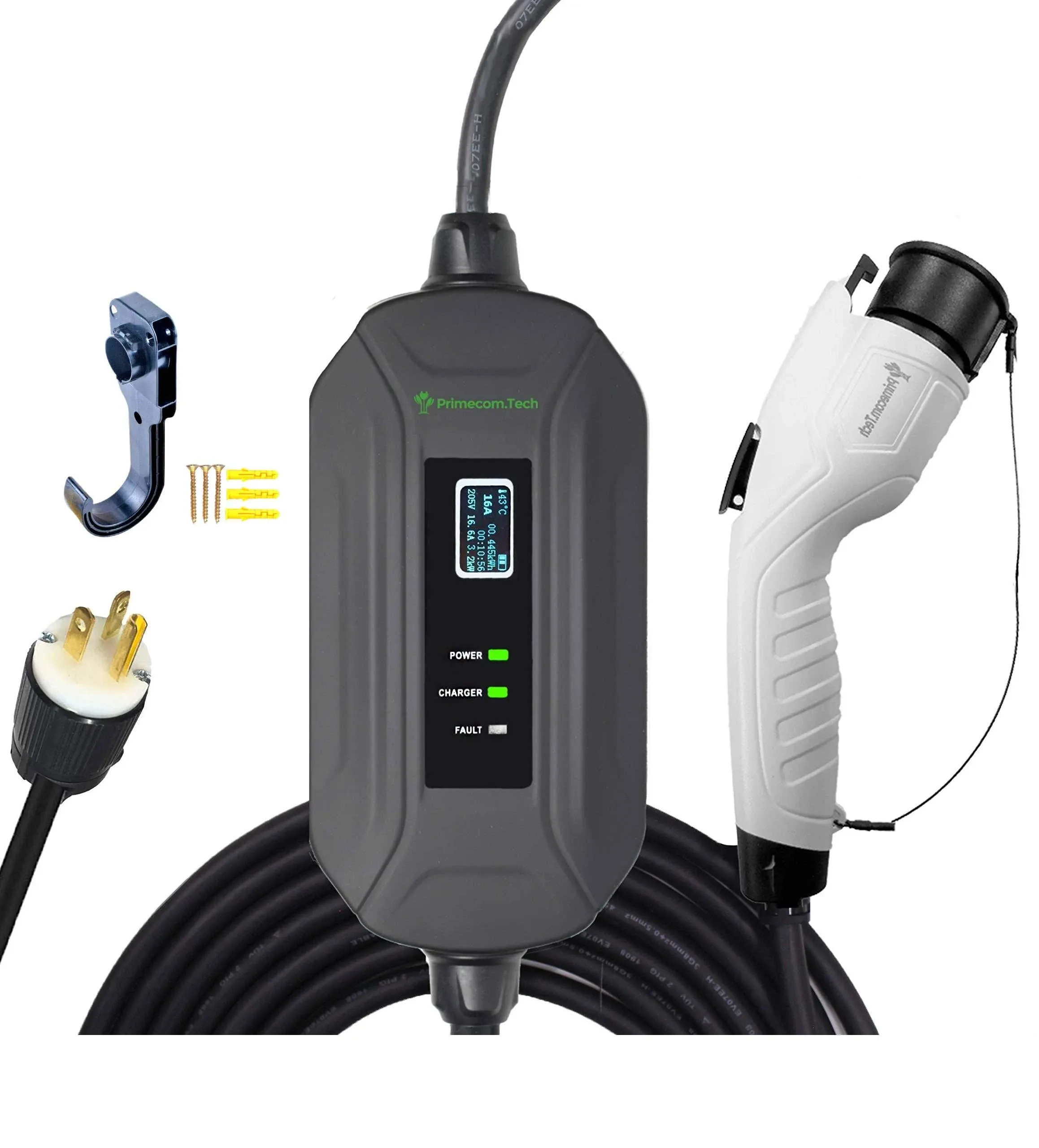 PRIMECOM Level 2 EV Charger 220/240V 16A 30ft &amp; 50ft Portable EVSE