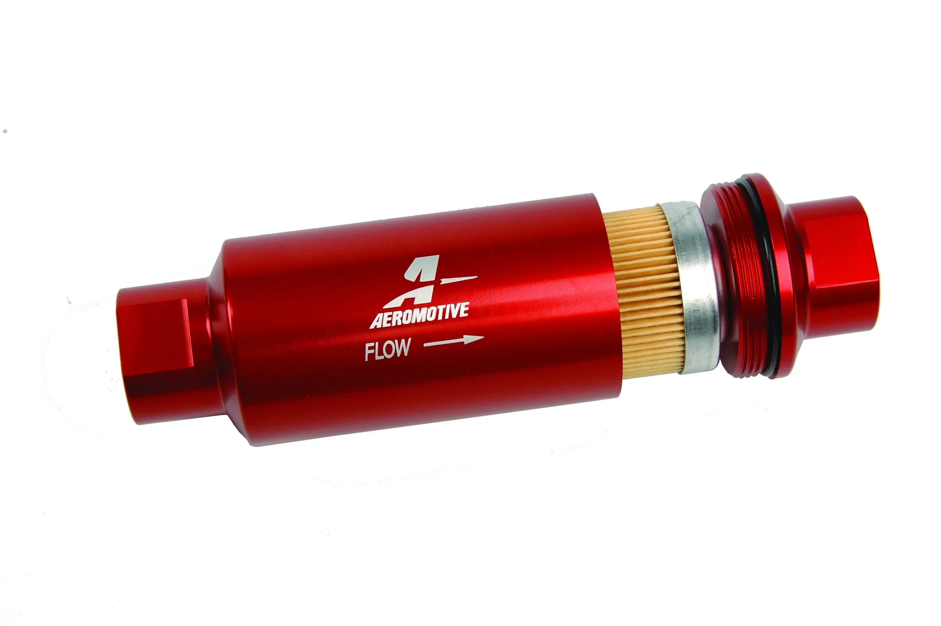 Aeromotive Filter, In-Line, 10 Micron Fabric Element, ORB-10 Port, Bright-Dip Red, 2" OD - 12301