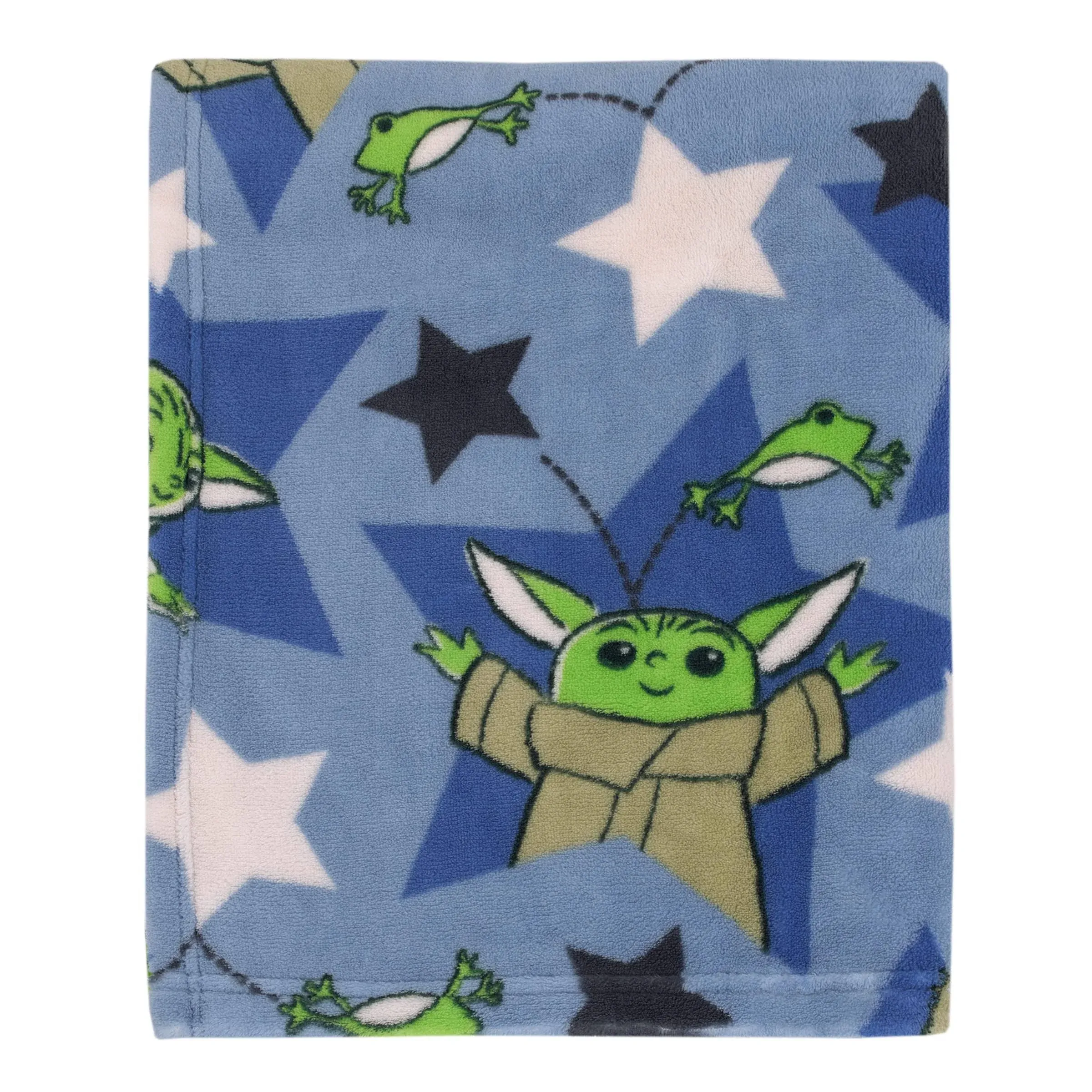 Star Wars The Child Cutest in The Galaxy Blue, Green, and Gray, Grogu, Stars, and Hover Pod Super Soft Toddler Blanket