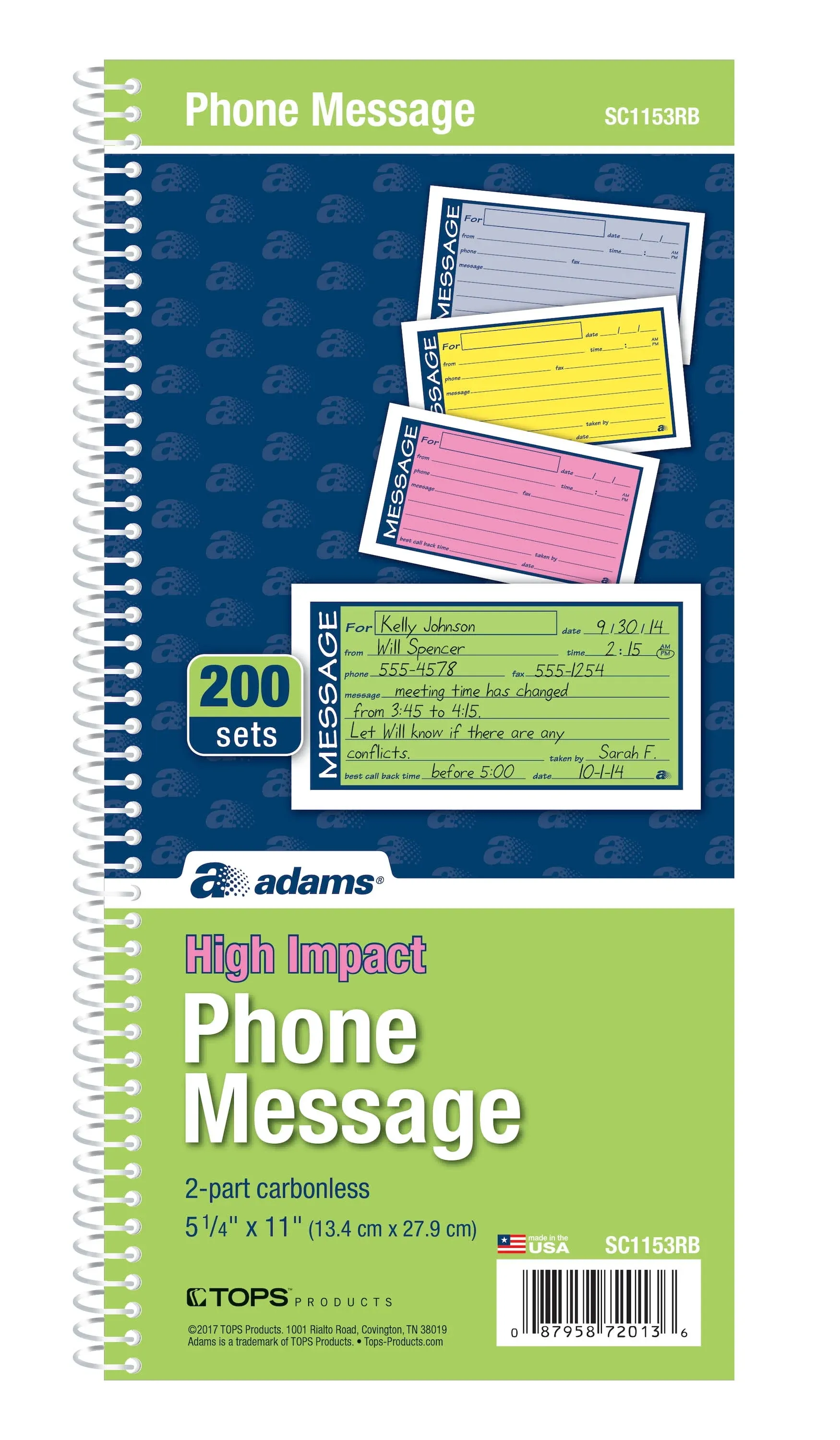 Adams® High Impact Phone Message Book, 2-Part Carbonless, 5-1/4" x 11", 200 Sets per Book (SC1153RB)