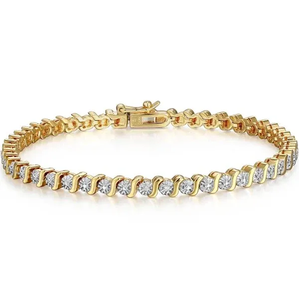 Sarafina Women's Silver Plated Gold Tone Diamond Accent S-Link Tennis Bracelet