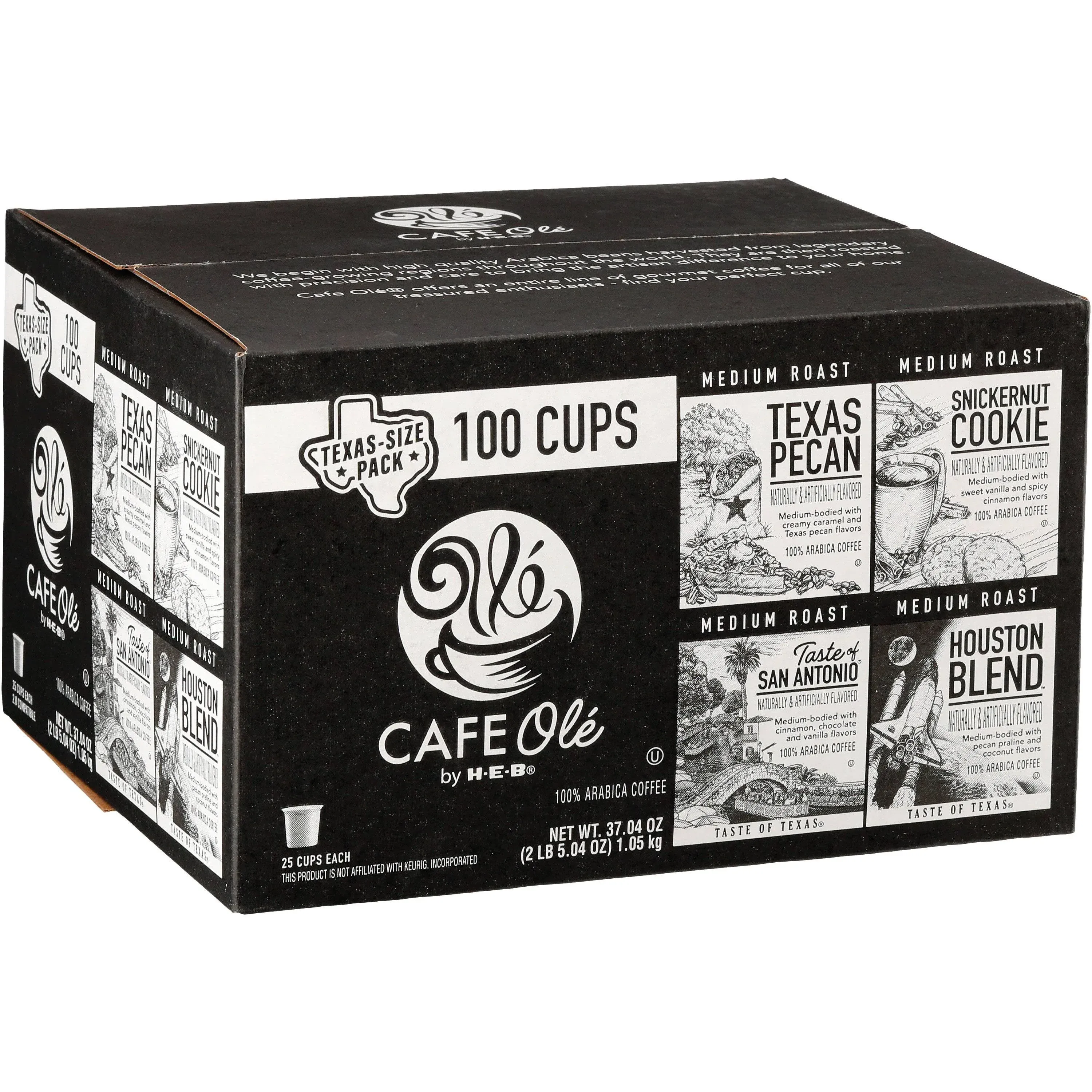 100 Cups- Cafe Ole Value Pack-texas Pecan San Antonio Houston and Snickernut Cups