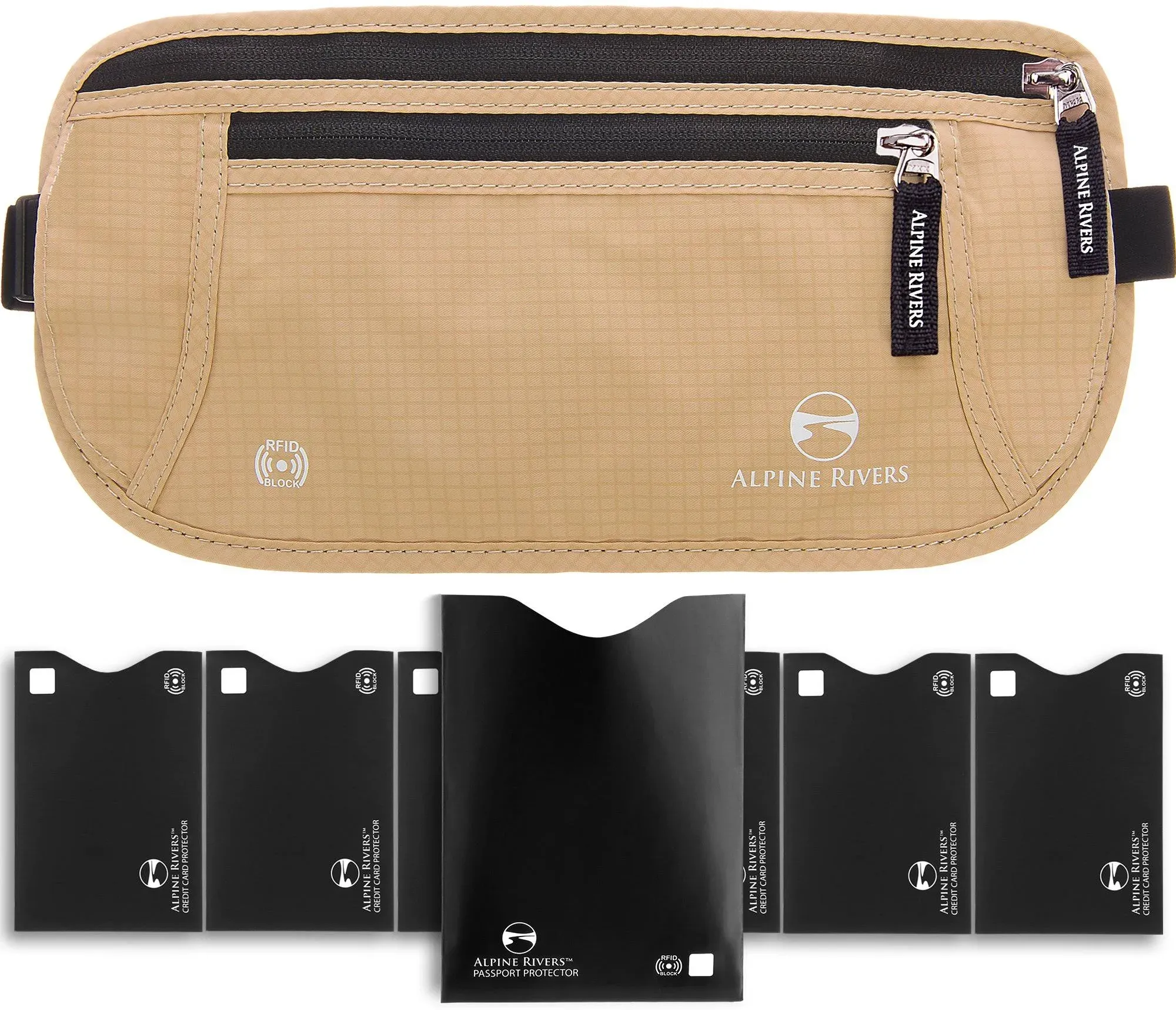 Money Belt - RFID Blocking Hidden Travel Wallet with 7 Bonus Sleeves