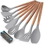 Zulay Kitchen 8 Piece Silicone Utensils Set with Natural Acacia Hardwood Handles ...