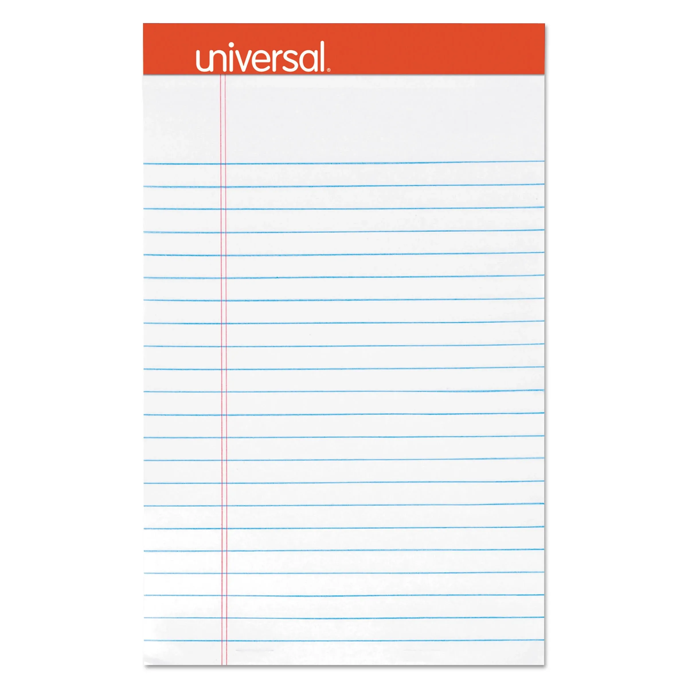 Universal Perforated Edge Writing Pad, Jr. Legal Rule, 5" x 8", White, 50-Sheet - 12 pack