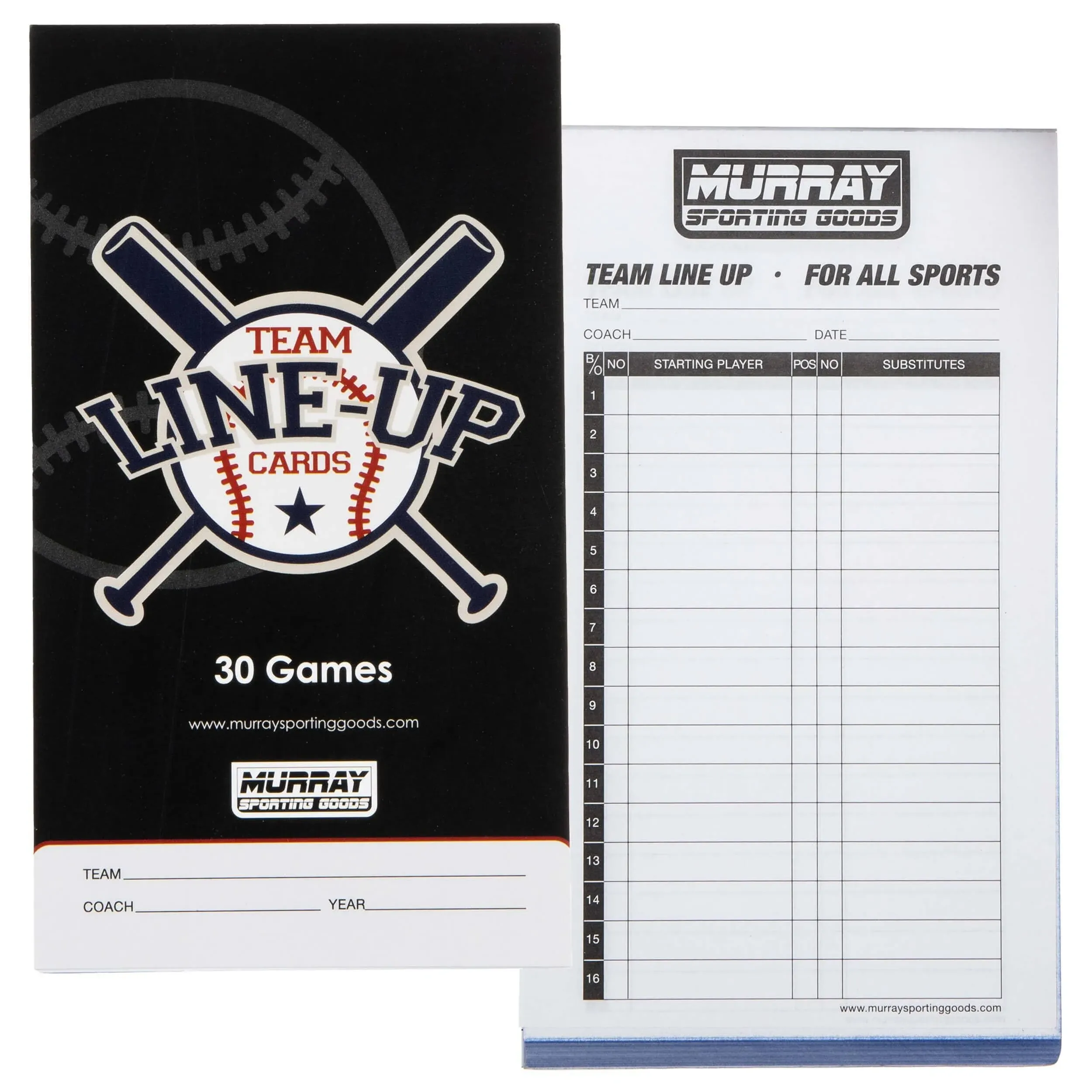 Murray Sporting Goods Baseball/Softball Lineup Cards - 30 Games with 16 Player Lineup