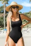 Cupshe Black Square Neck Slim & Sculpt One Piece Swimsuit - Black,XL