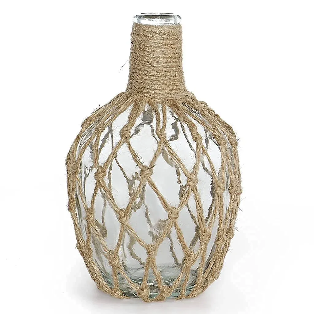 MDLUU Glass Jug with Twine 10&#034; Tall, Flower Vase with Rope Net, Decorative Bo...