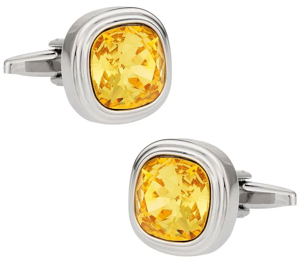 Mens Yellow Crystal Cufflinks with Travel Presentation Gift Box with Swarovski Sunflower Crystal