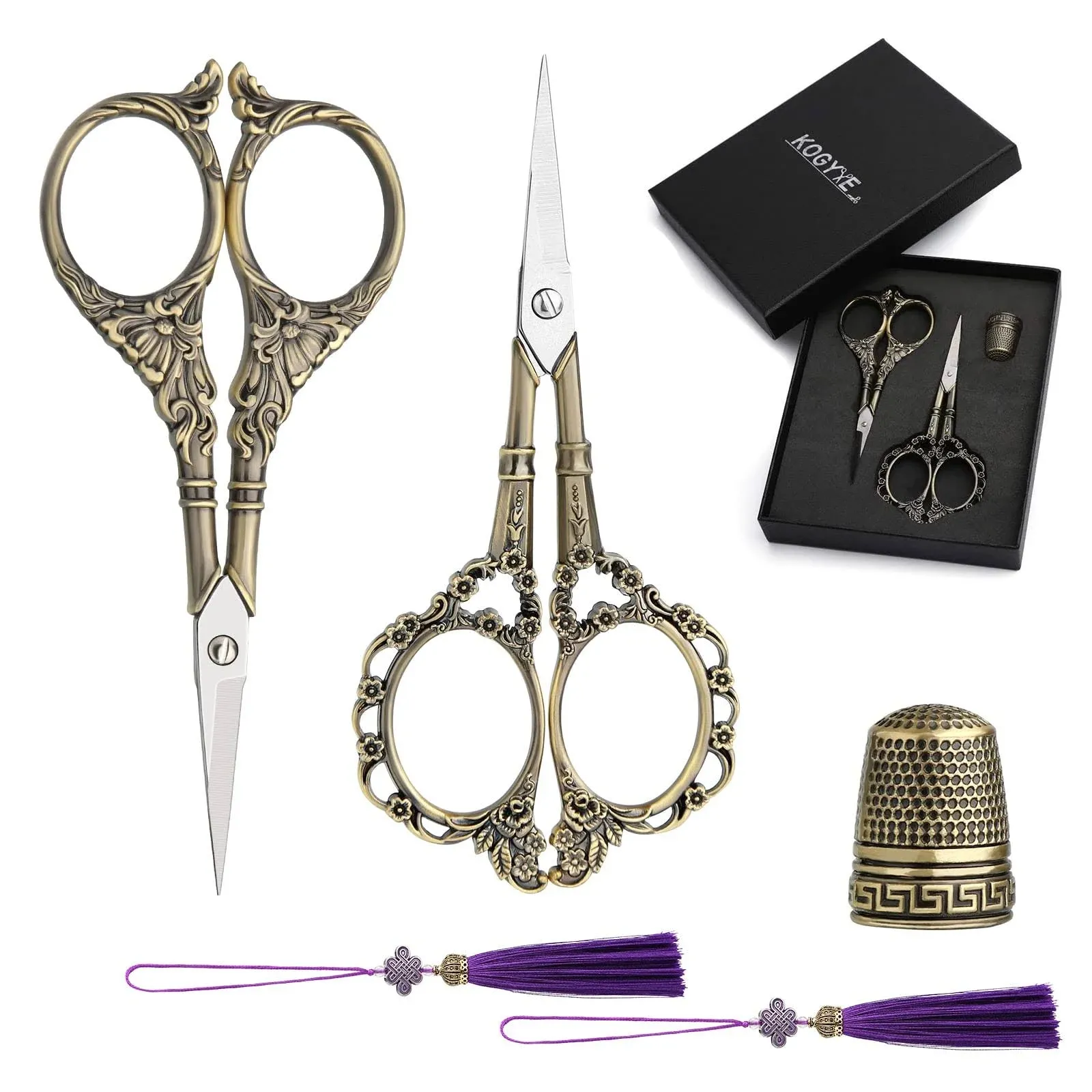 2 Pairs Embroidery Scissors Set Sewing Scissors Stainless Steel Vintage Europ...