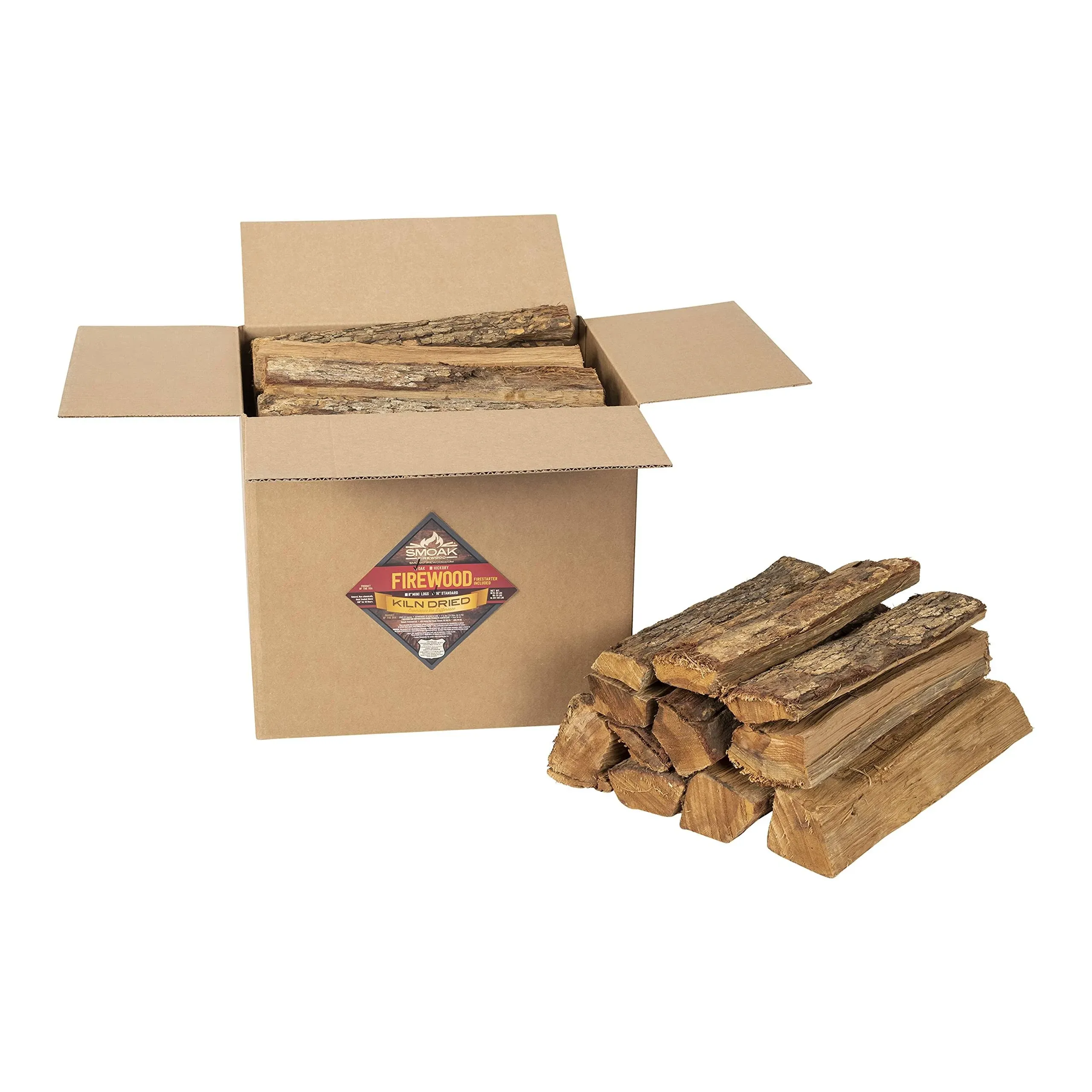 Smoak Firewood - Kiln Dried Premium Oak Firewood (Includes Firestarter) (Large (16inch Logs) 60-70lbs)