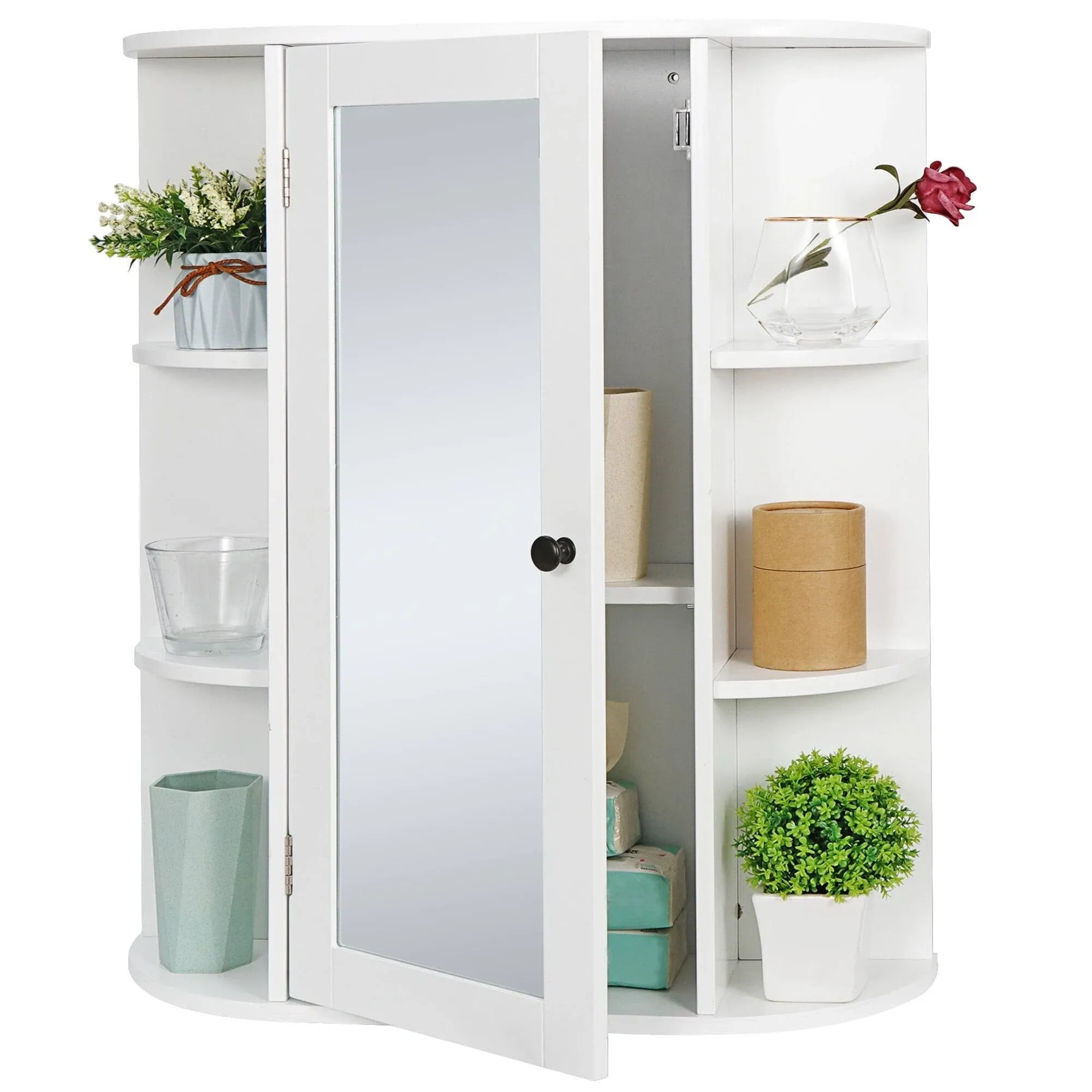 ZENY Bathroom Cabinet with Mirror Wall Mount Medicine Cabinet with 2 Tier Inner Adjustable Shelves Wooden Storage Cabinets Organizer