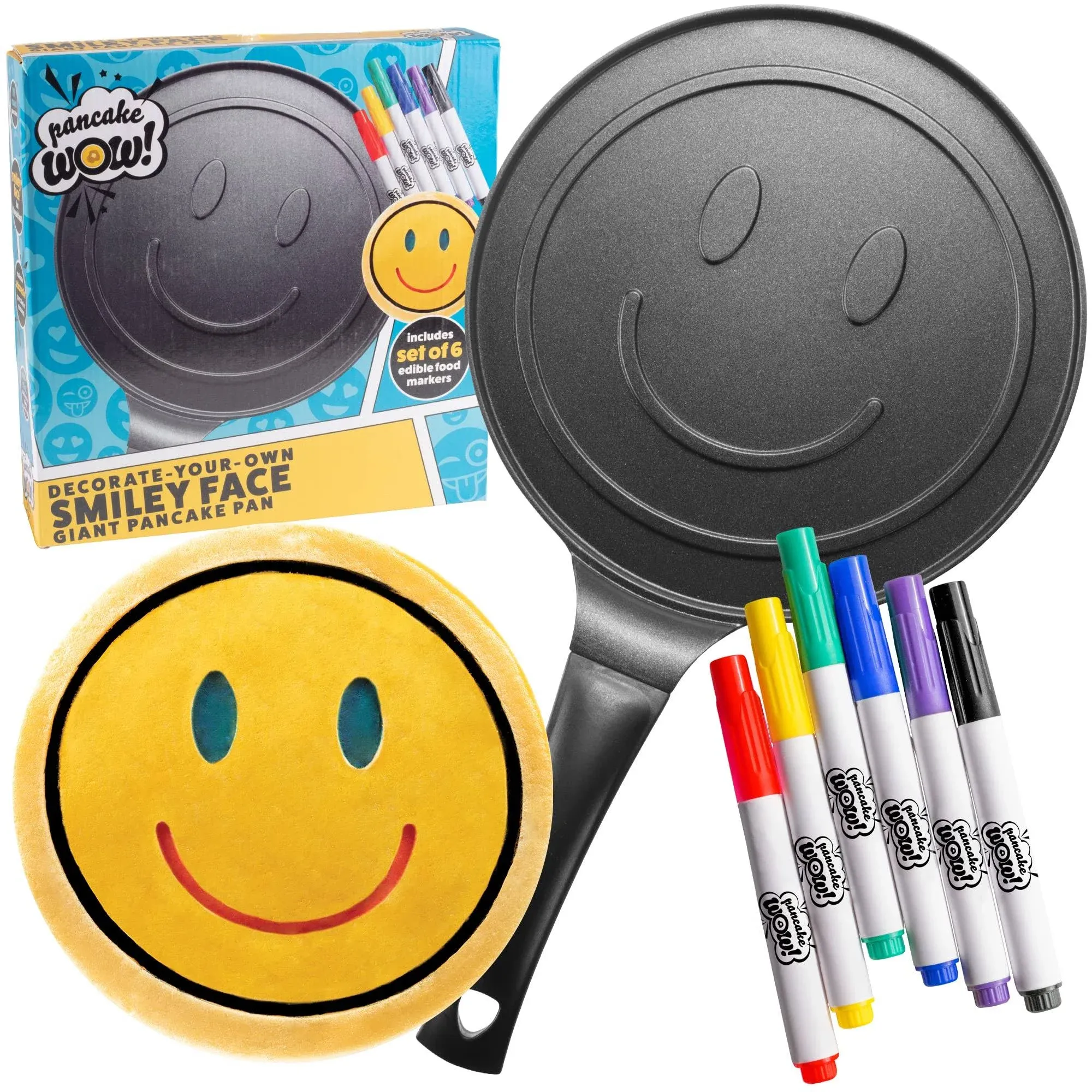 XL Smiley Face Pancake Pan, Make Giant 10" Happy Smile Themed Pancakes, Use With or Without Edible Markers for Decorating Fun For Kids & Adults, Nonstick, Dishwasher Safe