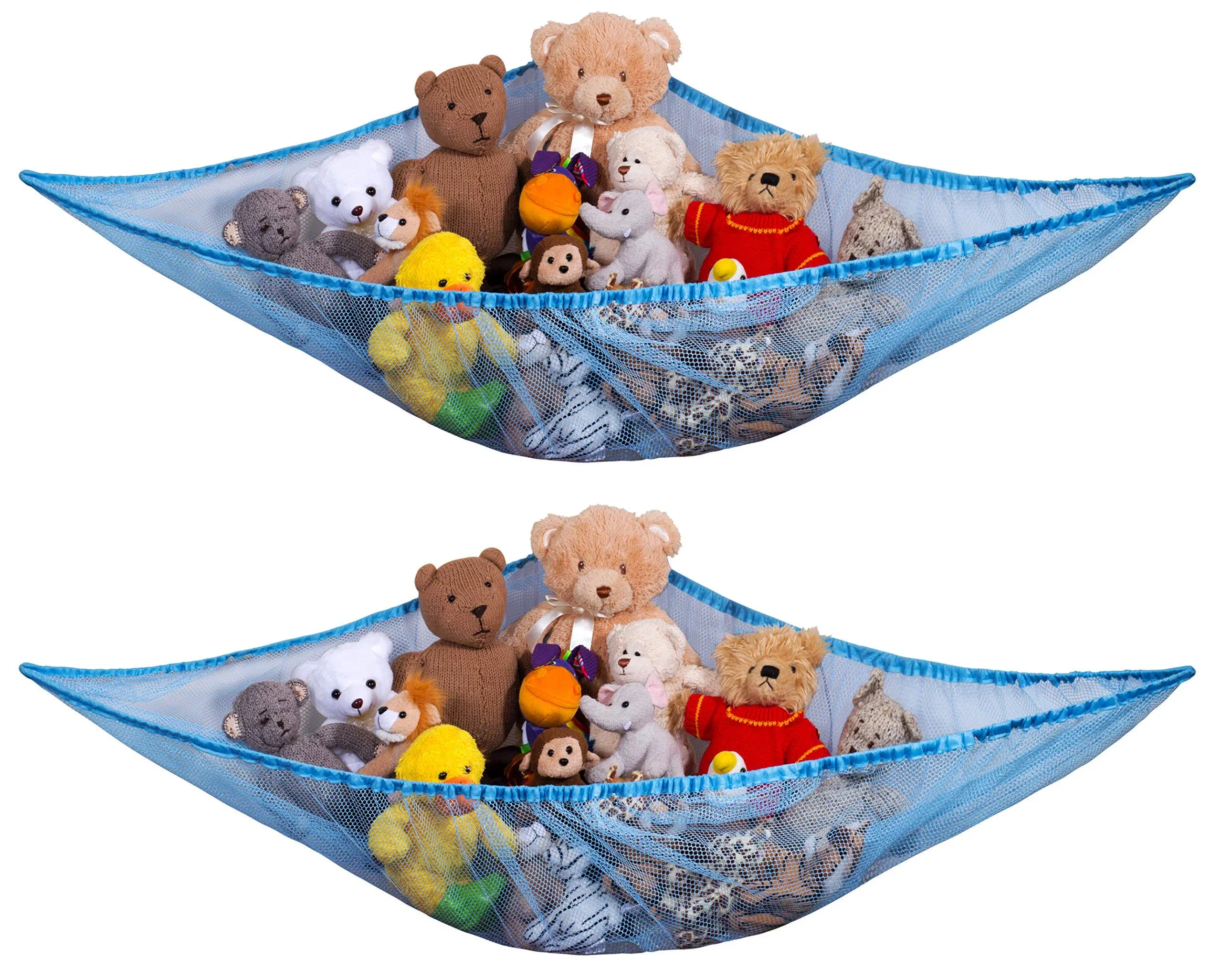 Handy Laundry Jumbo Toy Hammock, Blue - Organize Stuffed Animals and Children's Toys. Great Decor while Neatly Organizing Kid's Toys and Stuffed Animals. Expands to 5.5 feet. (2-Pack)