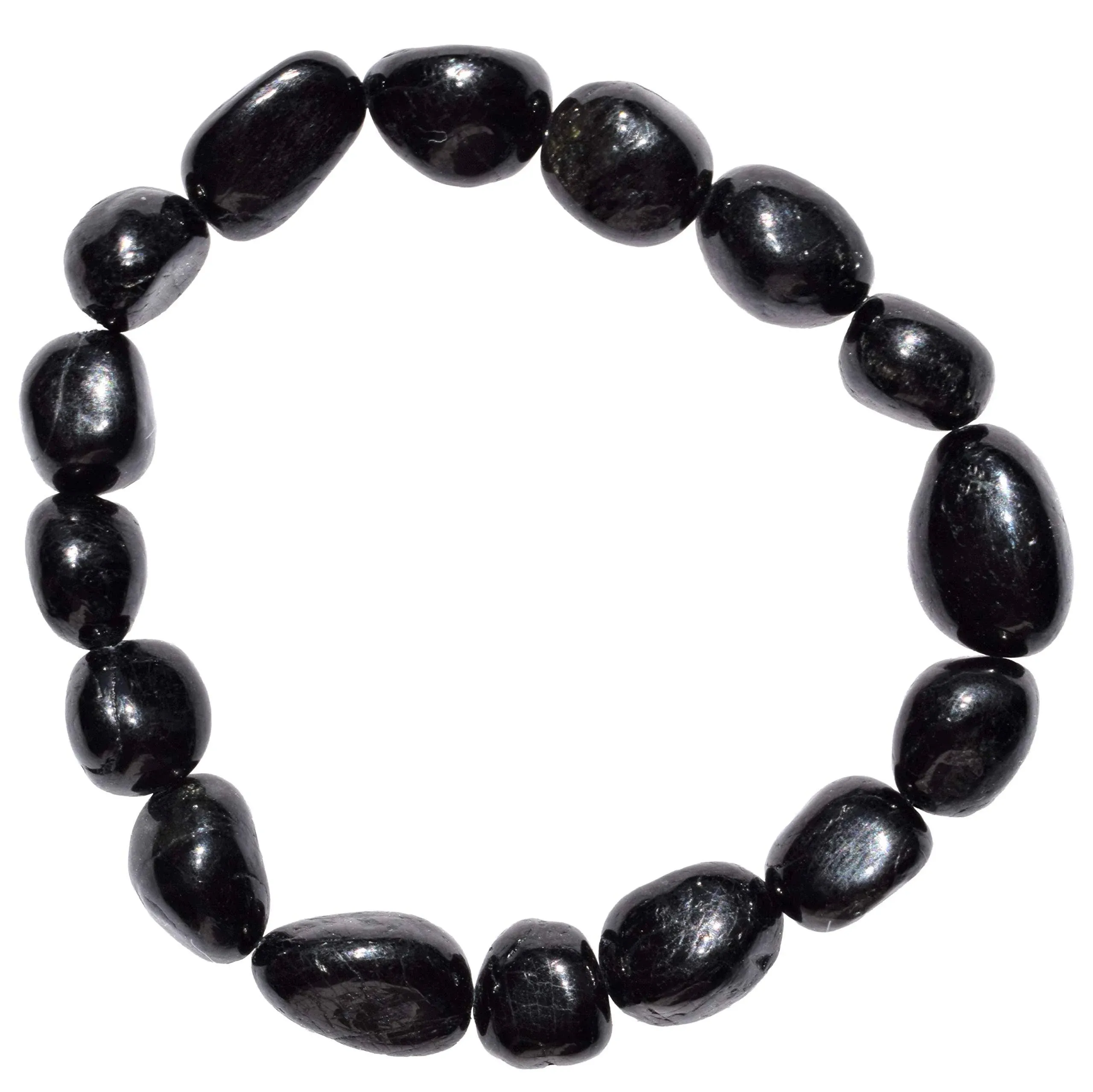 Zenergy Gems Charged Natural Black Tourmaline Crystal Nugget Bracelet Tumble Polished Stretchy Healing Energy/Psychic Protection