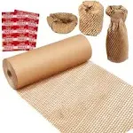 Honeycomb Packing Paper Wrap 15"x200' Sustainable Alternative to Bubble Cushioning Wrap for Moving/shipping/packing Roll with 20 Fragile Sticker Biodegradable & Fully Recylable