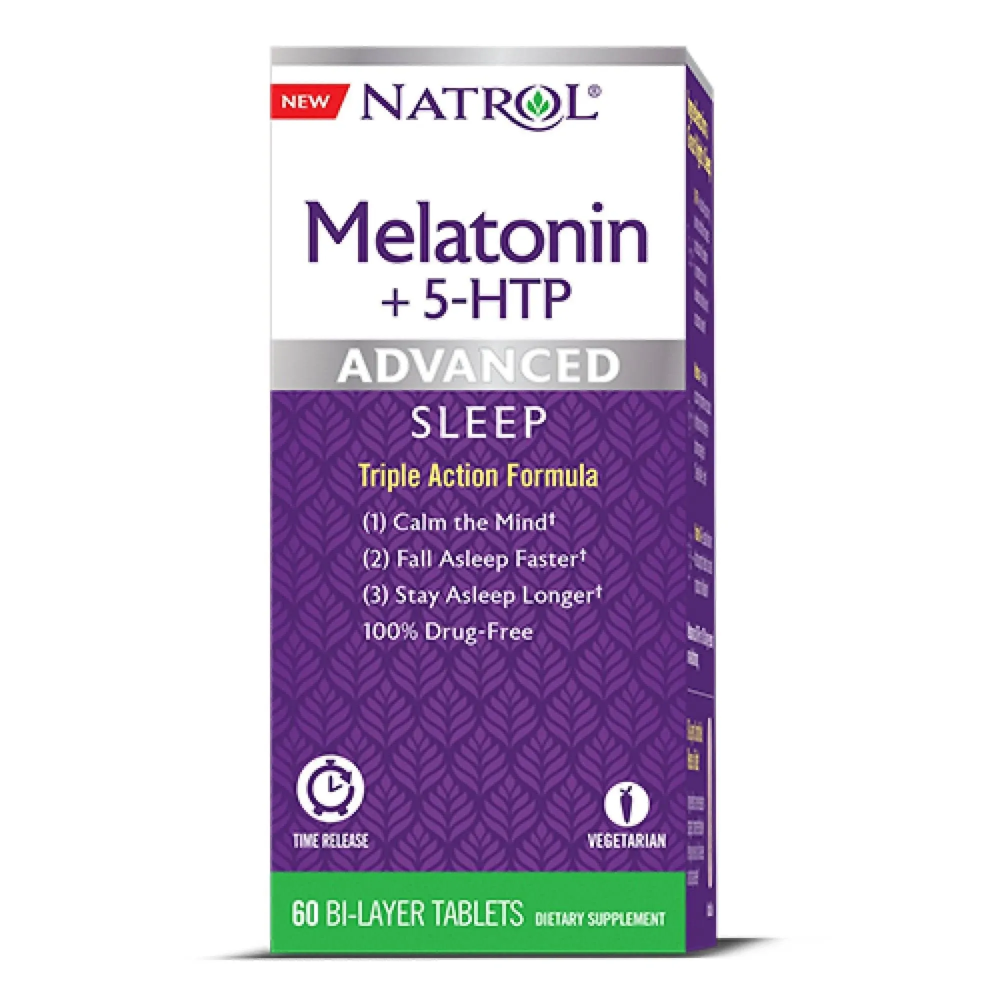 Natrol, Melatonina más 5-hidroxitriptófano, Refuerzo avanzado para dormir, 60 comprimidos bicapa
