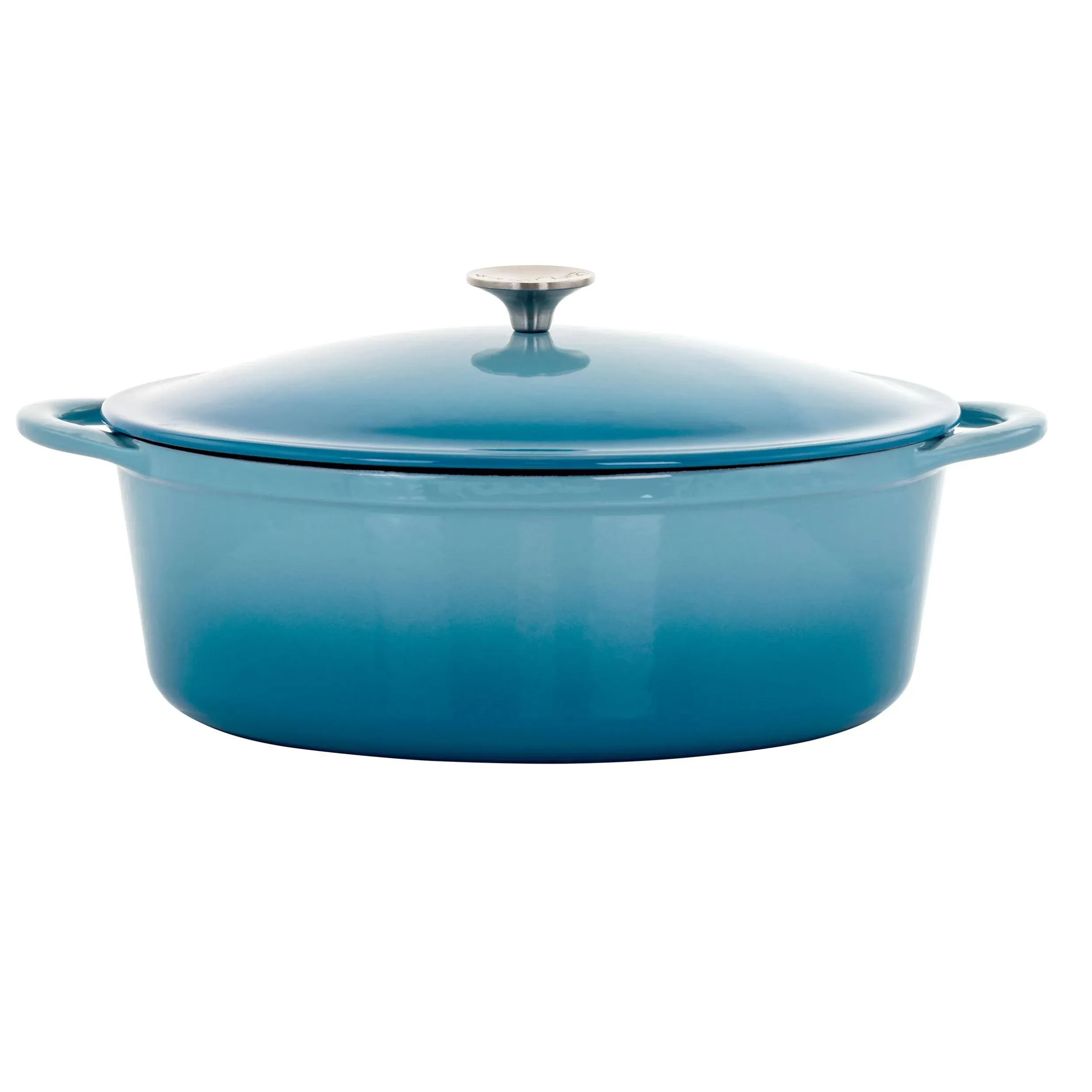 MegaChef 7 Quarts Oval Non-Stick Enameled Cast Iron Casserole in Gradient Blue