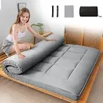 MAXYOYO Japanese Floor Mattress for Adults, 4" Thick Roll Up Floor Bed Futon Mattress Shikibuton, Grey, Full