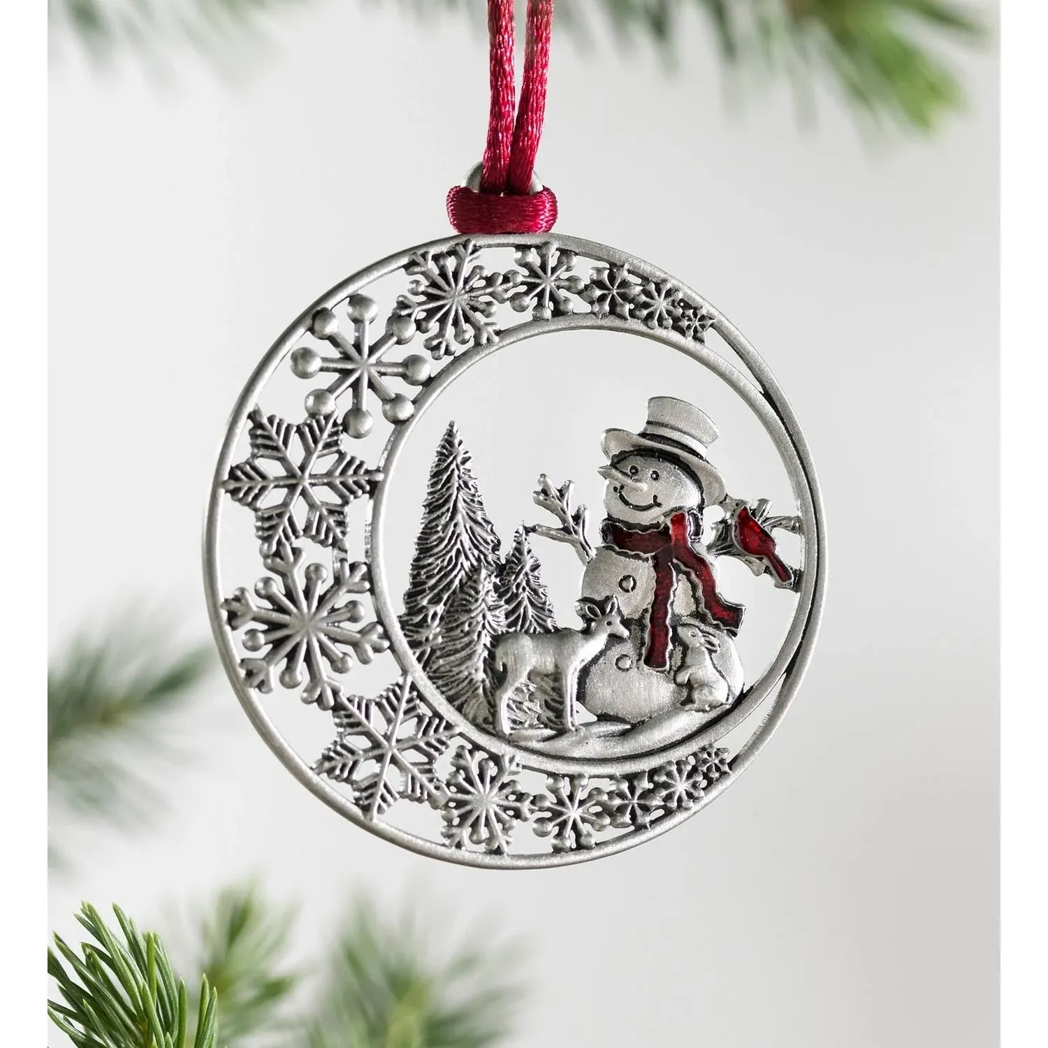 Plow & Hearth Solid Pewter Christmas Tree Ornament - Snowman, Size: Approx. 2¼H