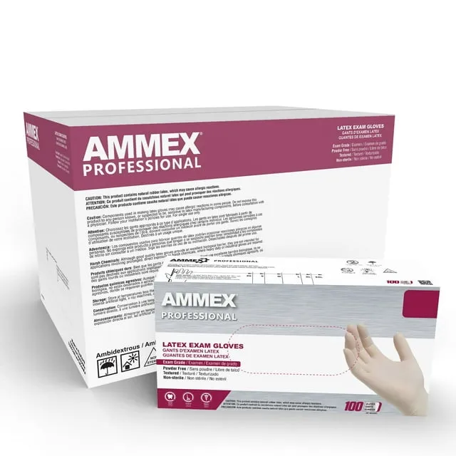 AMMEX White Latex Disposable Exam-Grade Gloves 4 Mil Large 1000/Case